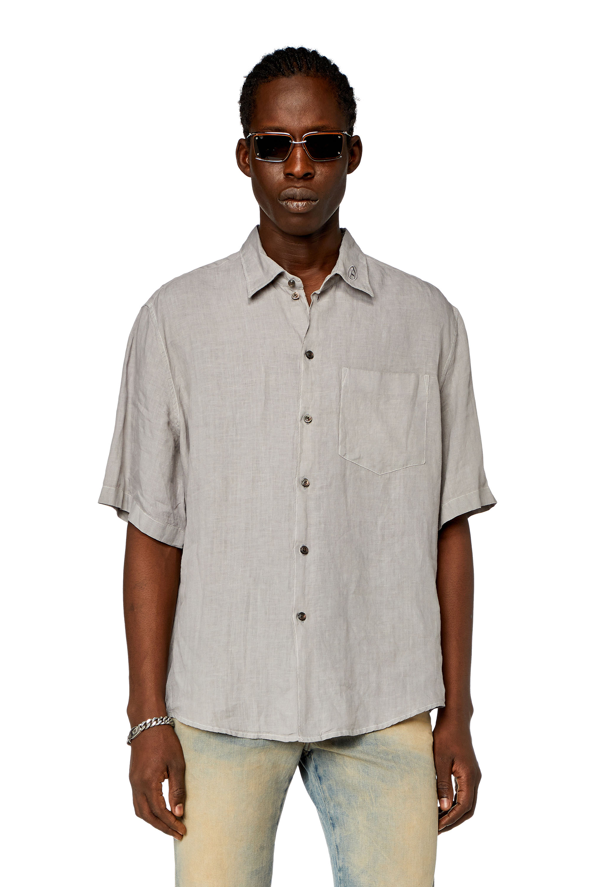 Diesel - Camisa de lino de manga corta - Camisas - Hombre - Gris