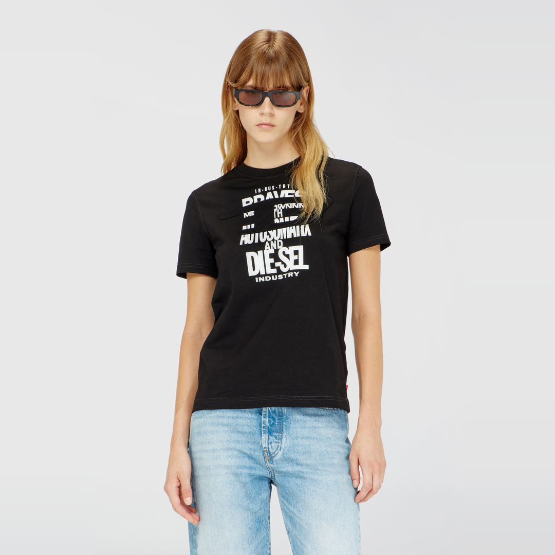 Diesel - T-shirt en coton avec imprimé graphique - T-Shirts - Femme - Noir