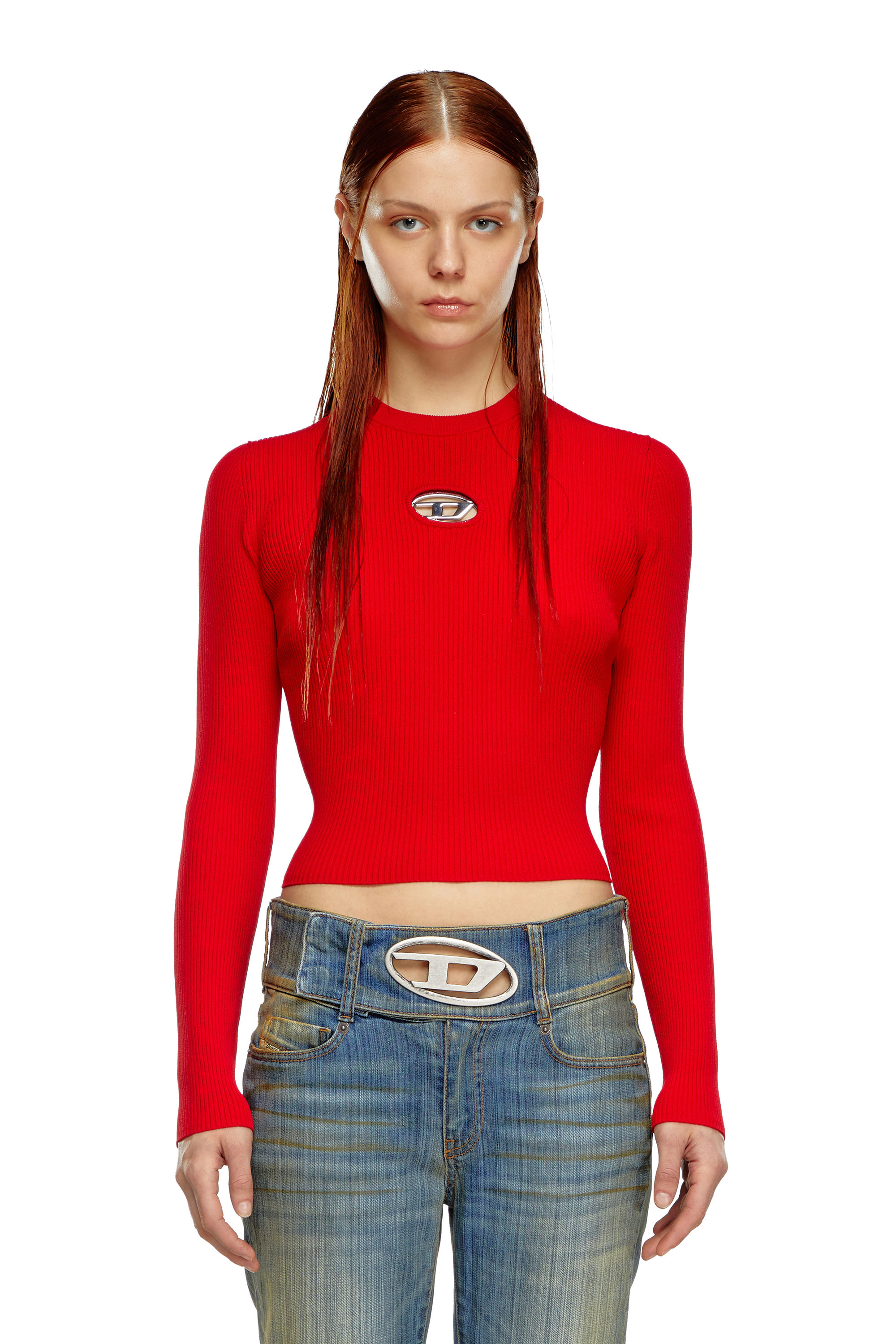 Shop Diesel Rib-knit Viscose-blend Top With Oval D In Red