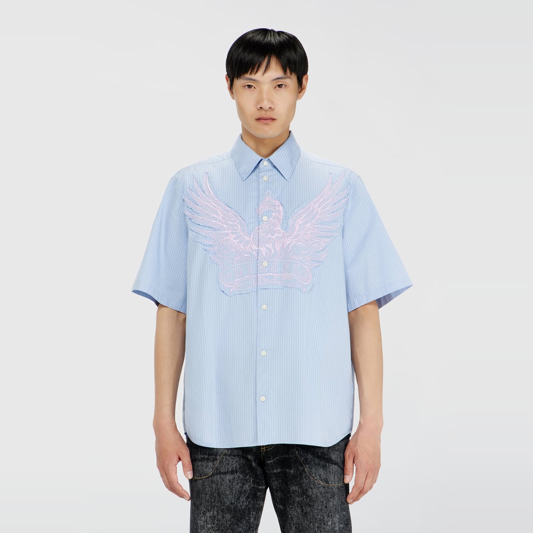 Diesel - Striped poplin shirt with embroidered patch - Shirts - Man - Blue