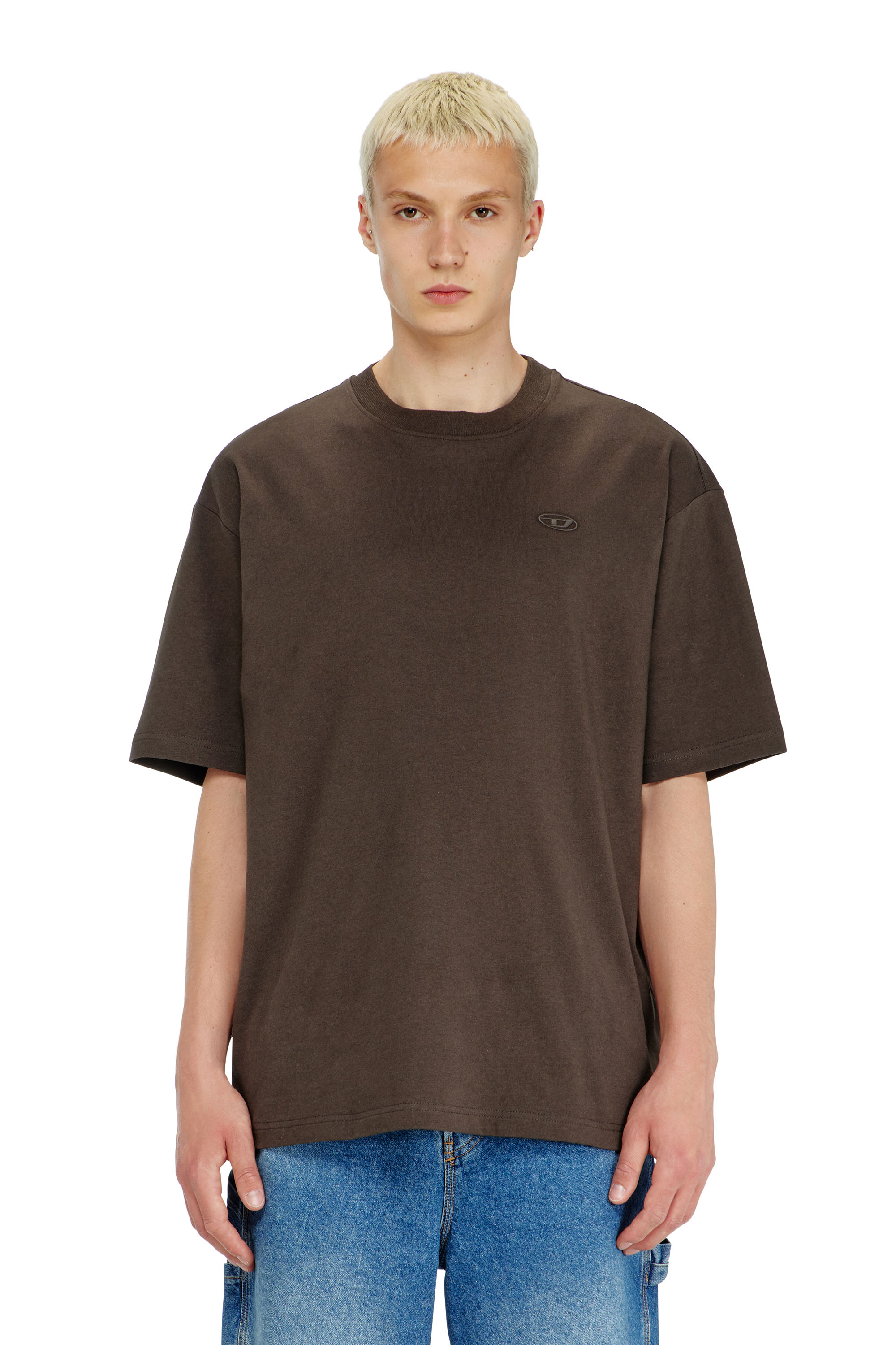 Diesel Mannelijk Bruin - T-Shirt With Maxi Oval D Embroidery - T-Shirts - Man 3XL