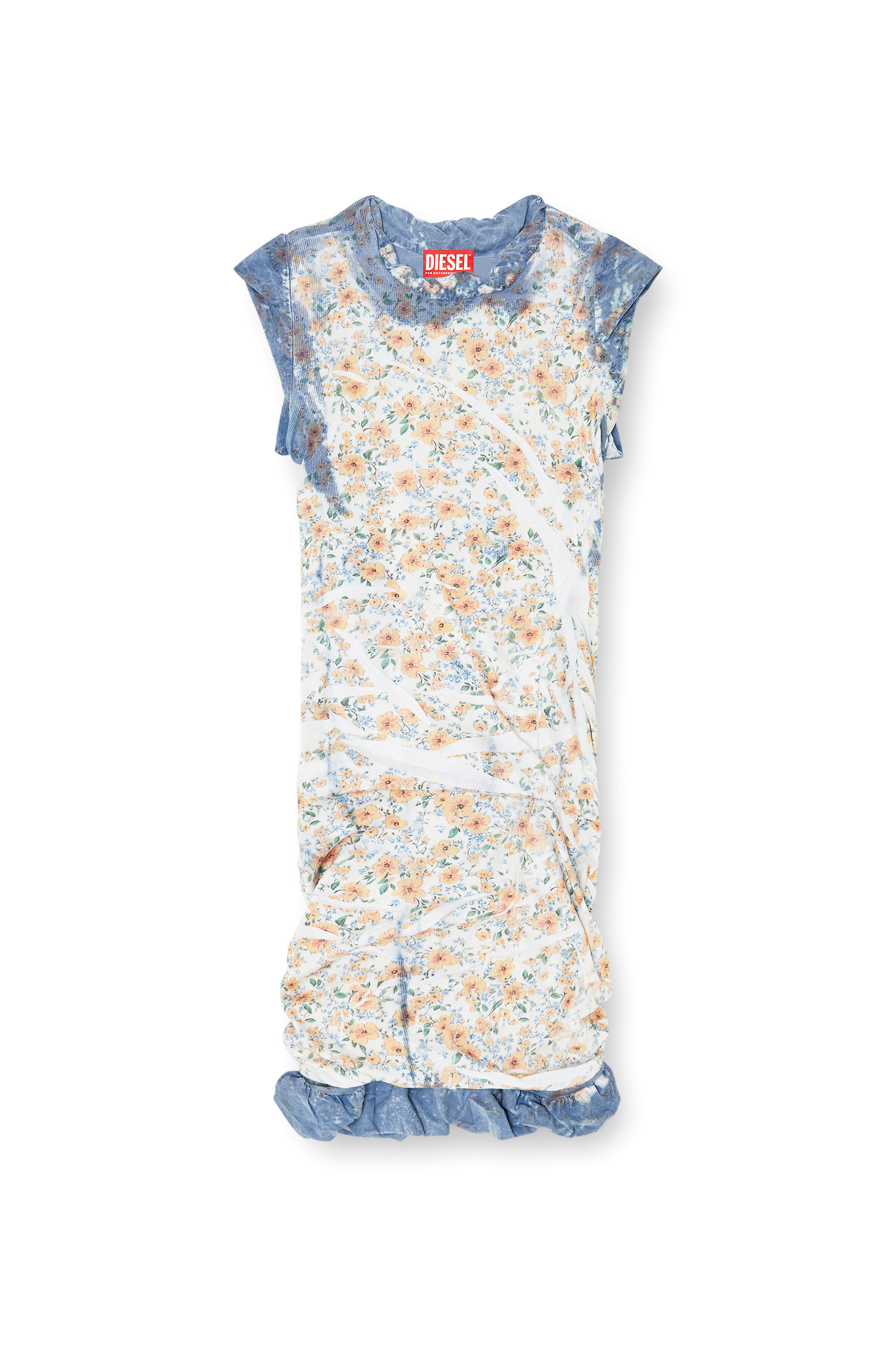 Diesel - D-AYANA, Woman's Layered short dress with floral X-ray effect in Beige/Blue - 3