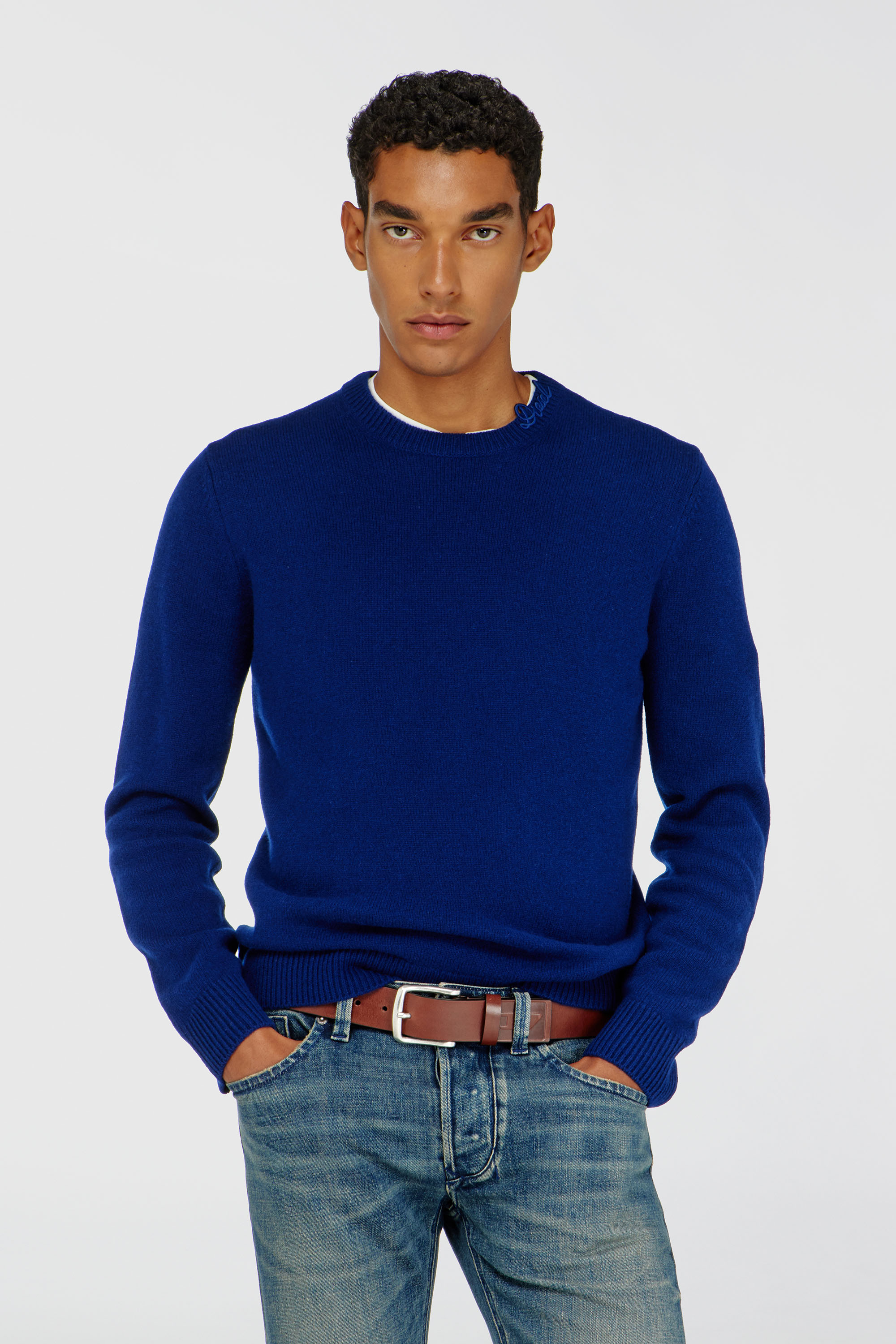 Diesel - Wool jumper with neck logo - Knitwear - Man - Blue