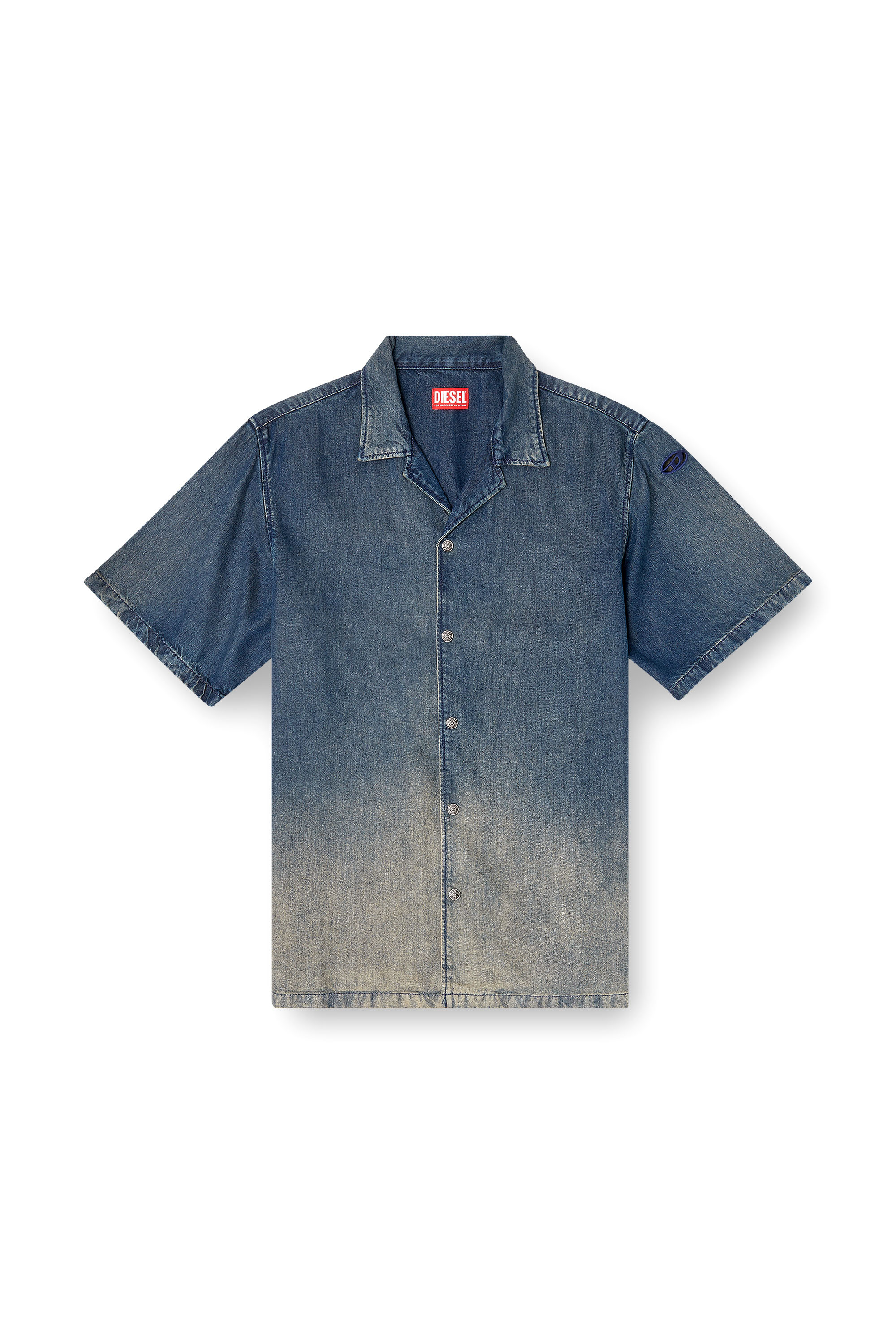 Diesel - D-NABIL-S3, Man's Bowling shirt in gradient fluid denim in Dark Blue - 3