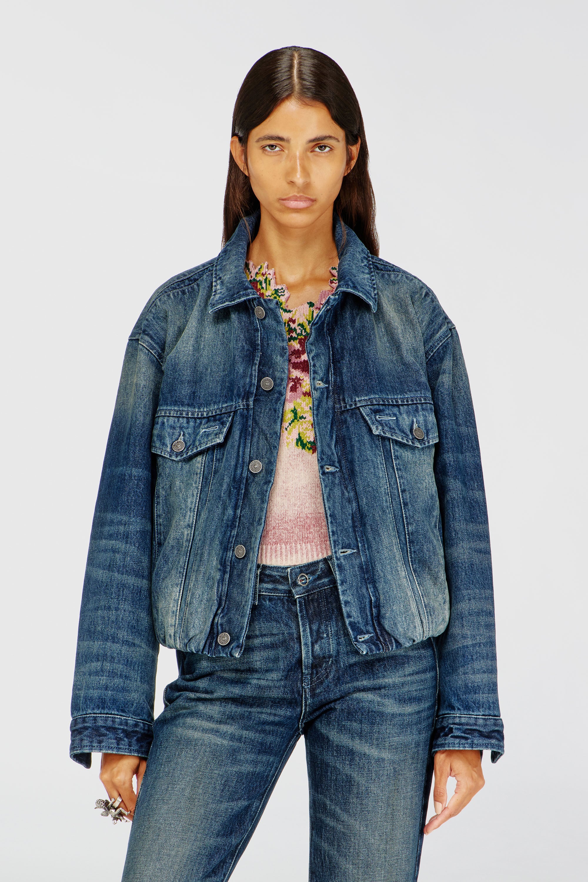 Diesel - Elasticated trucker jacket in denim - Denim Jackets - Woman - Blue