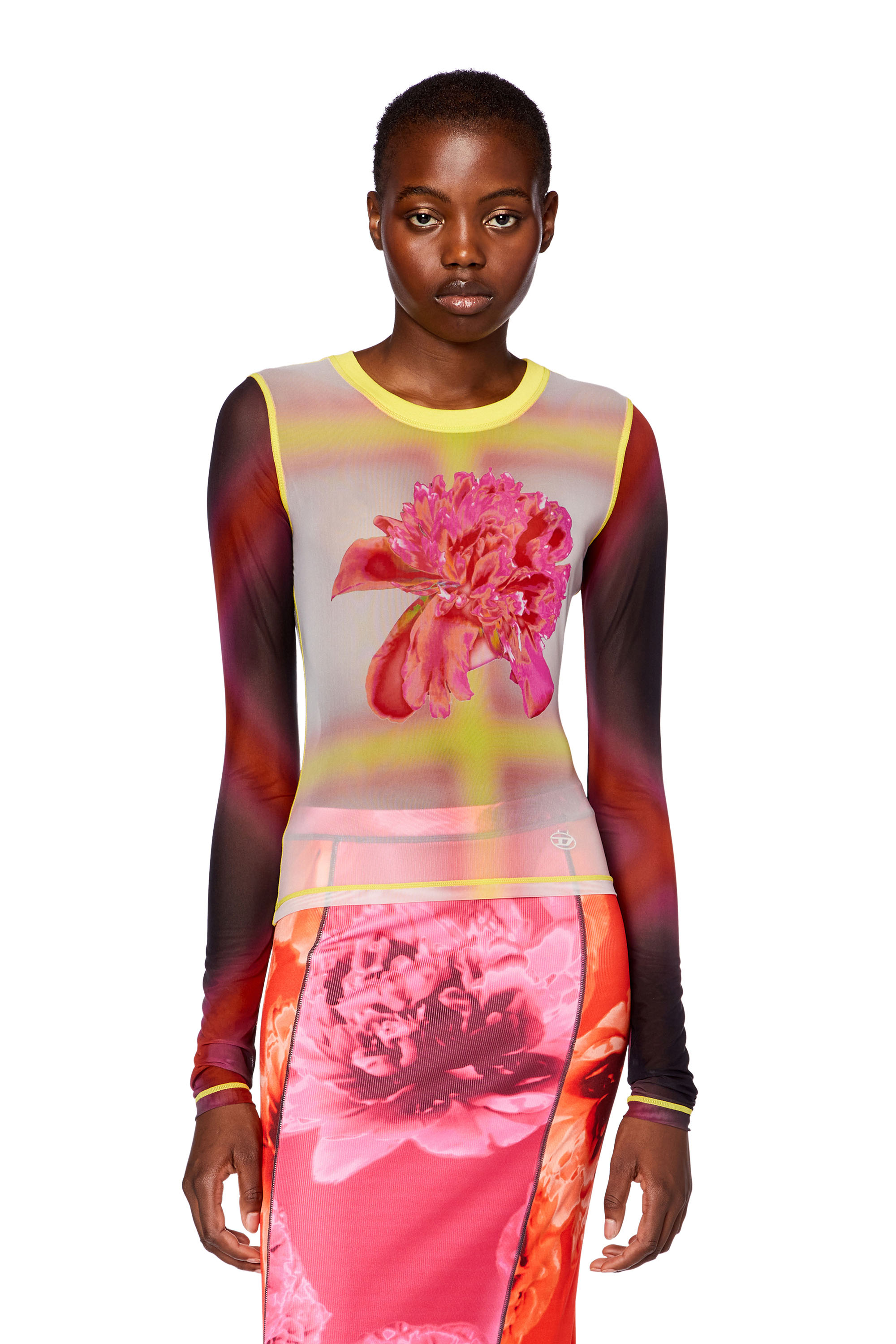 Diesel - Slim-fit mesh top with flower print - Tops - Woman - Multicolor