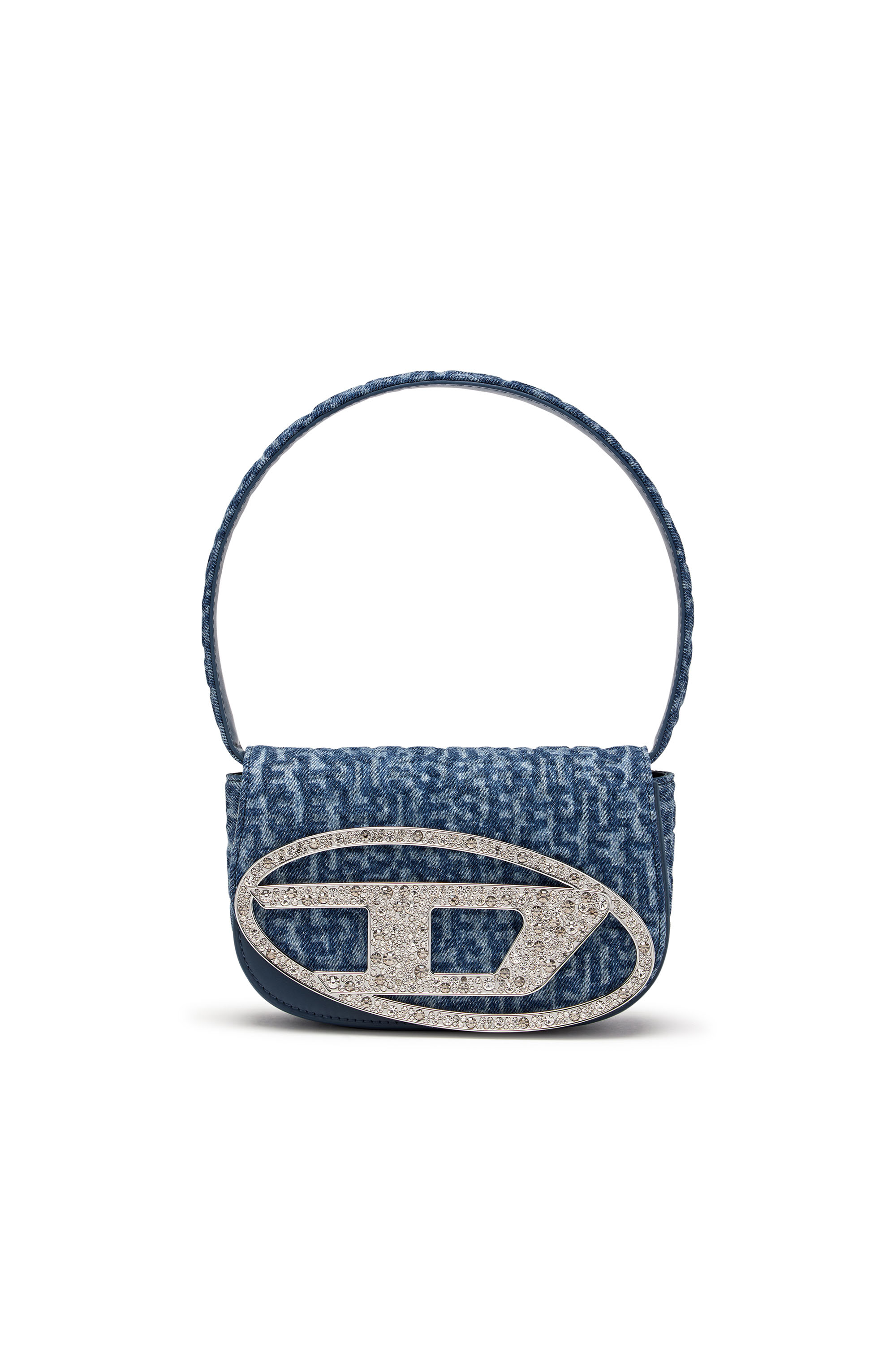 Diesel - 1DR - Iconic monogram shoulder bag in crystal canvas - Shoulder Bags - Woman - Blue