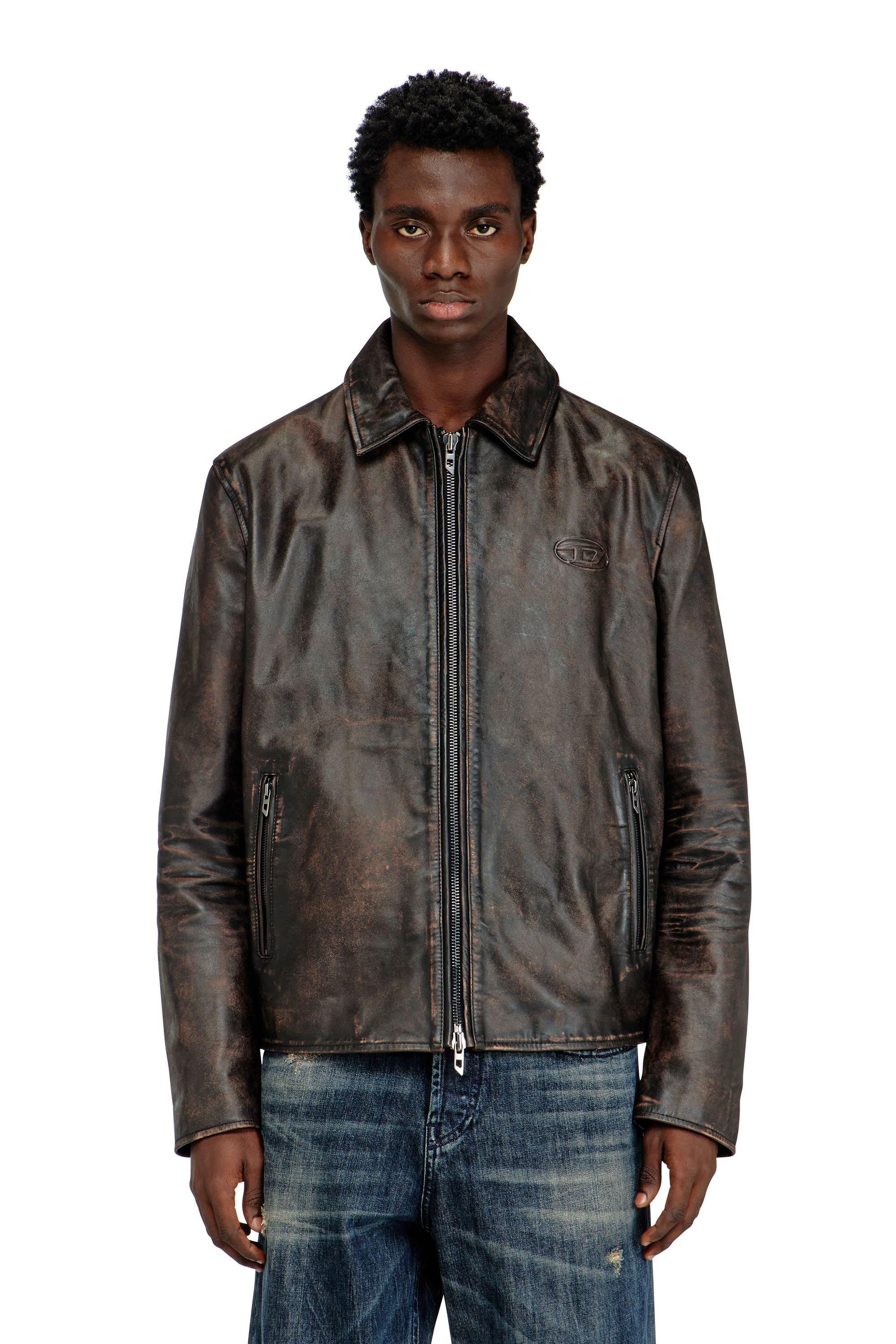 Diesel – Coach jacket in treated leather – Leather jackets – Man – Brown