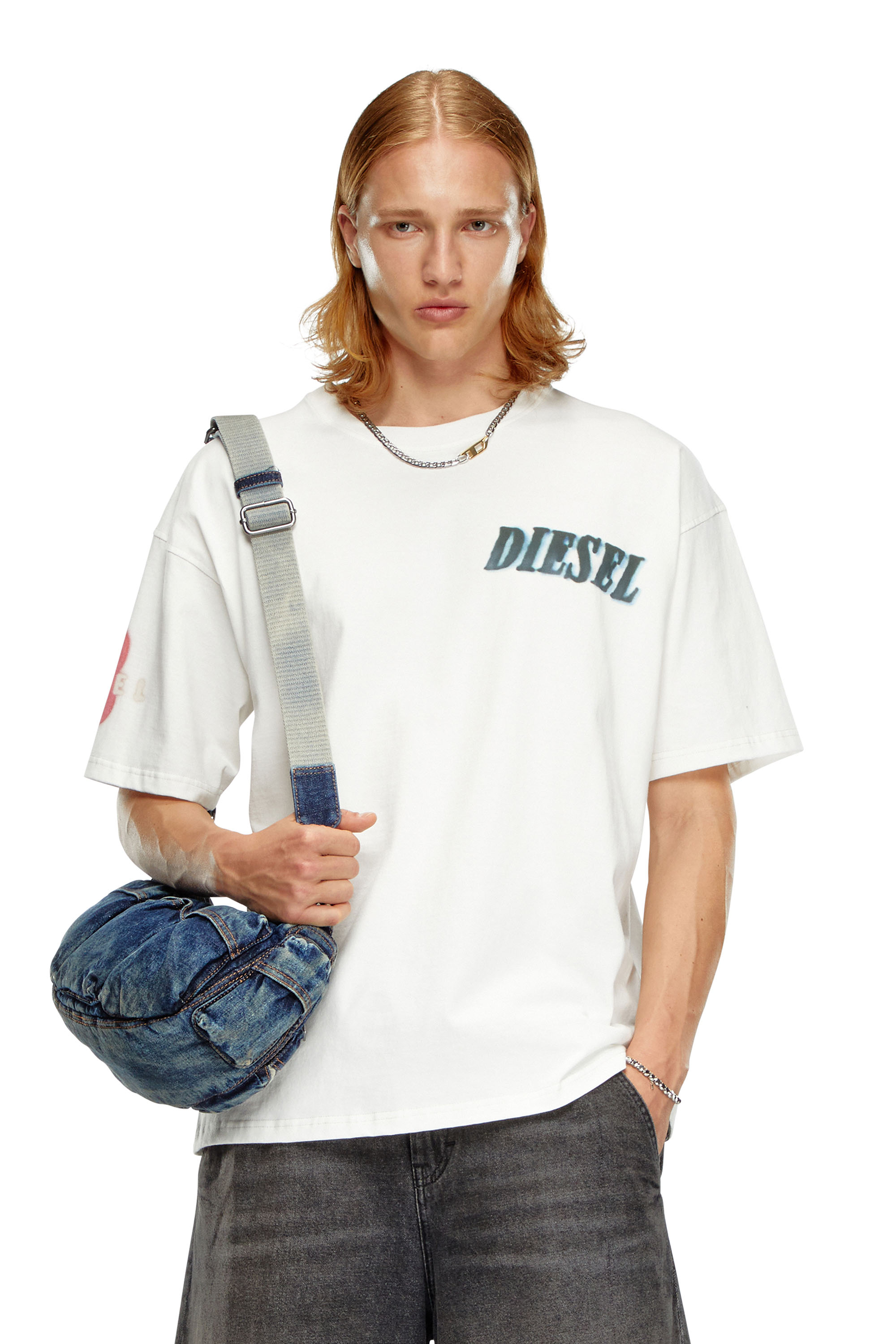 Diesel - T-shirt con stampa logo e gomma - T-Shirts - Uomo - Bianco