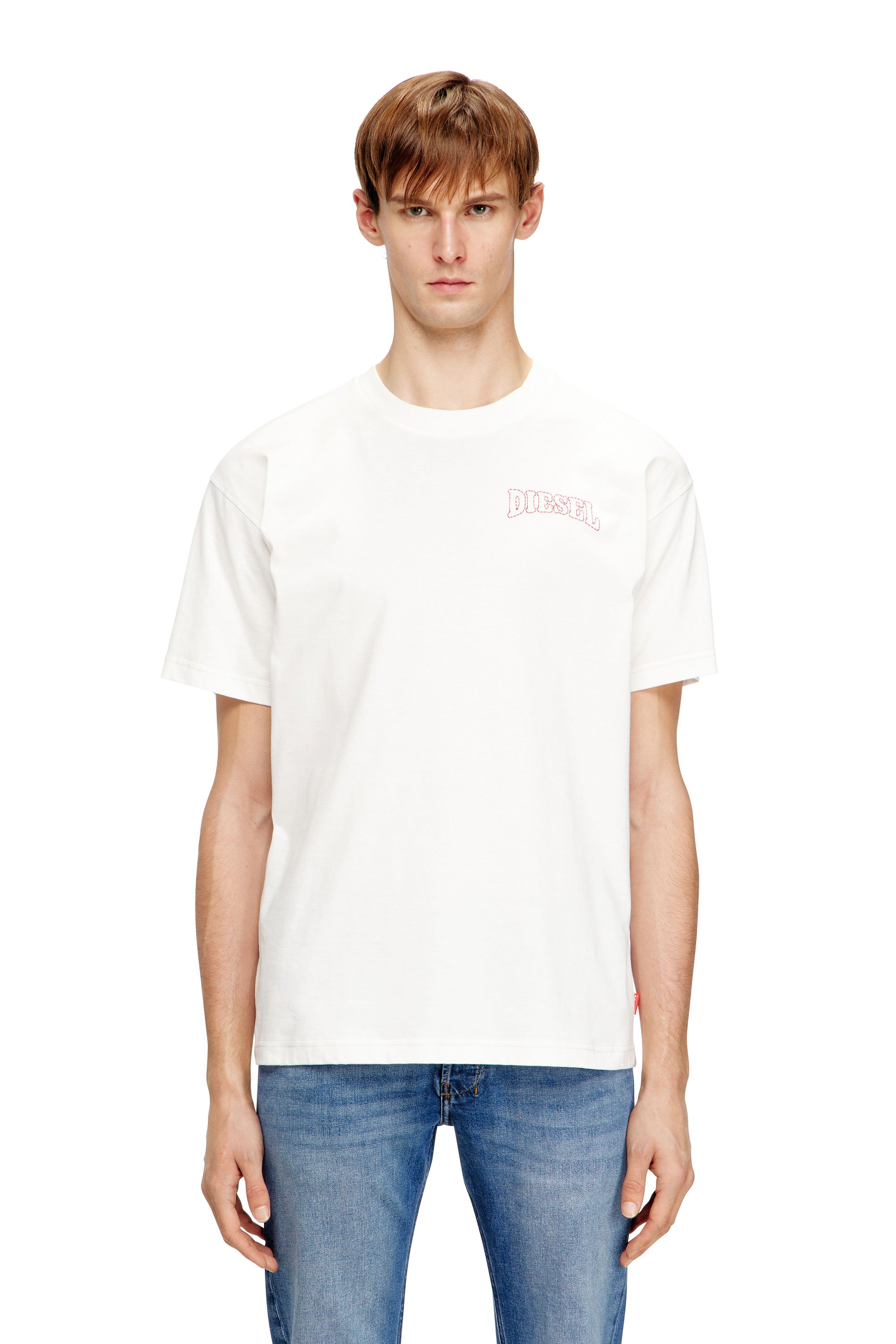 Diesel Hombre Blanco - Camiseta De Algodón Regular Con Bordado - Camisetas Pequeño