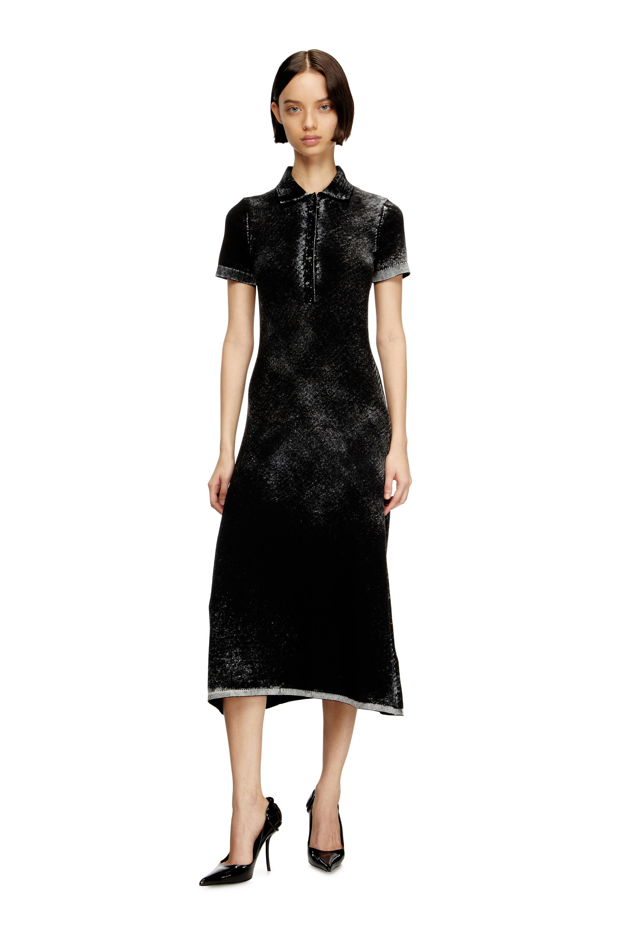 Diesel Women's Black - Midi Polo Dress In Reverse-Printed Knit - Dresses - Woman Xxs