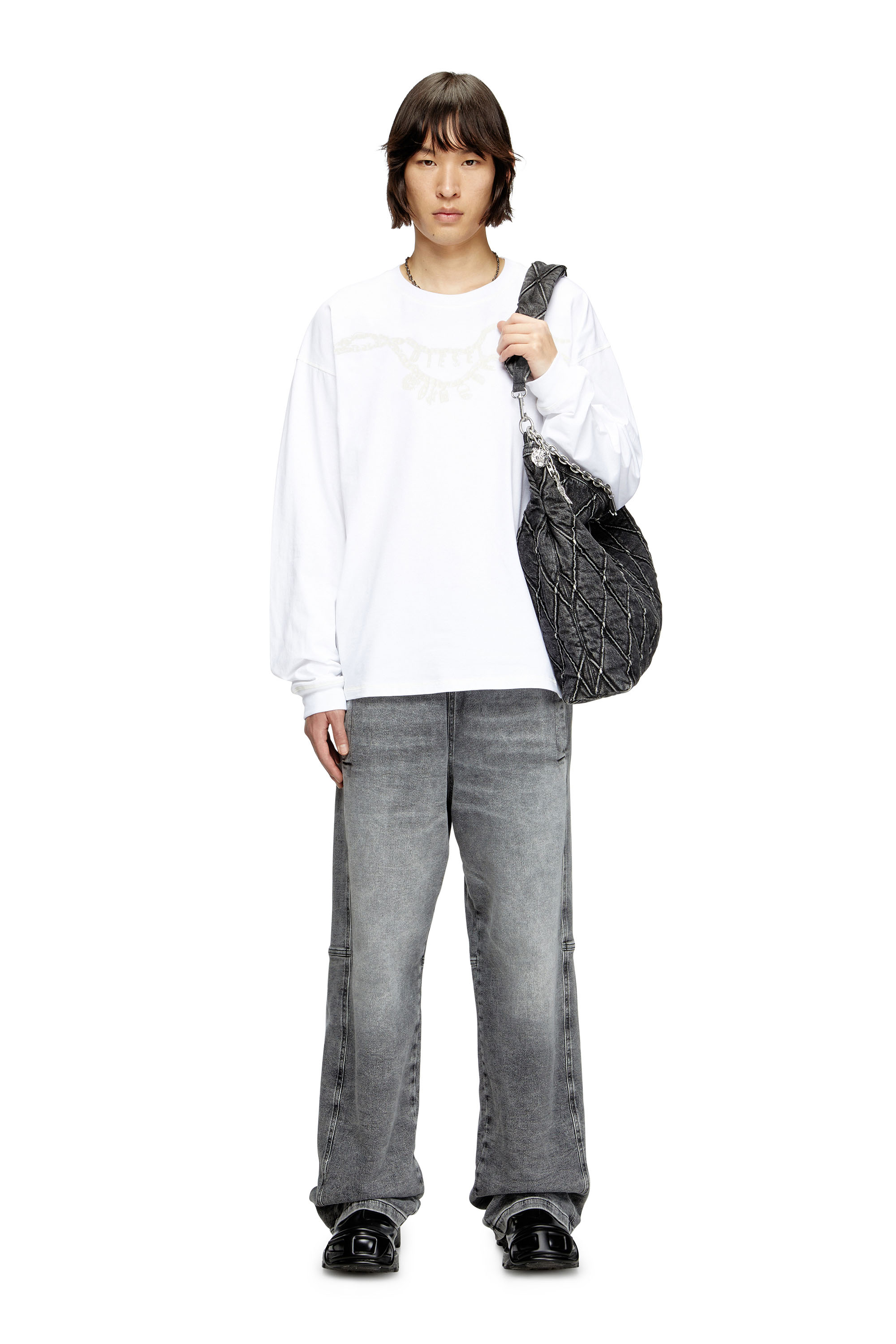 Diesel - T-BOXT-LS-HOSHI, Unisex's Long-sleeve T-shirt with charm necklace print in White - 2