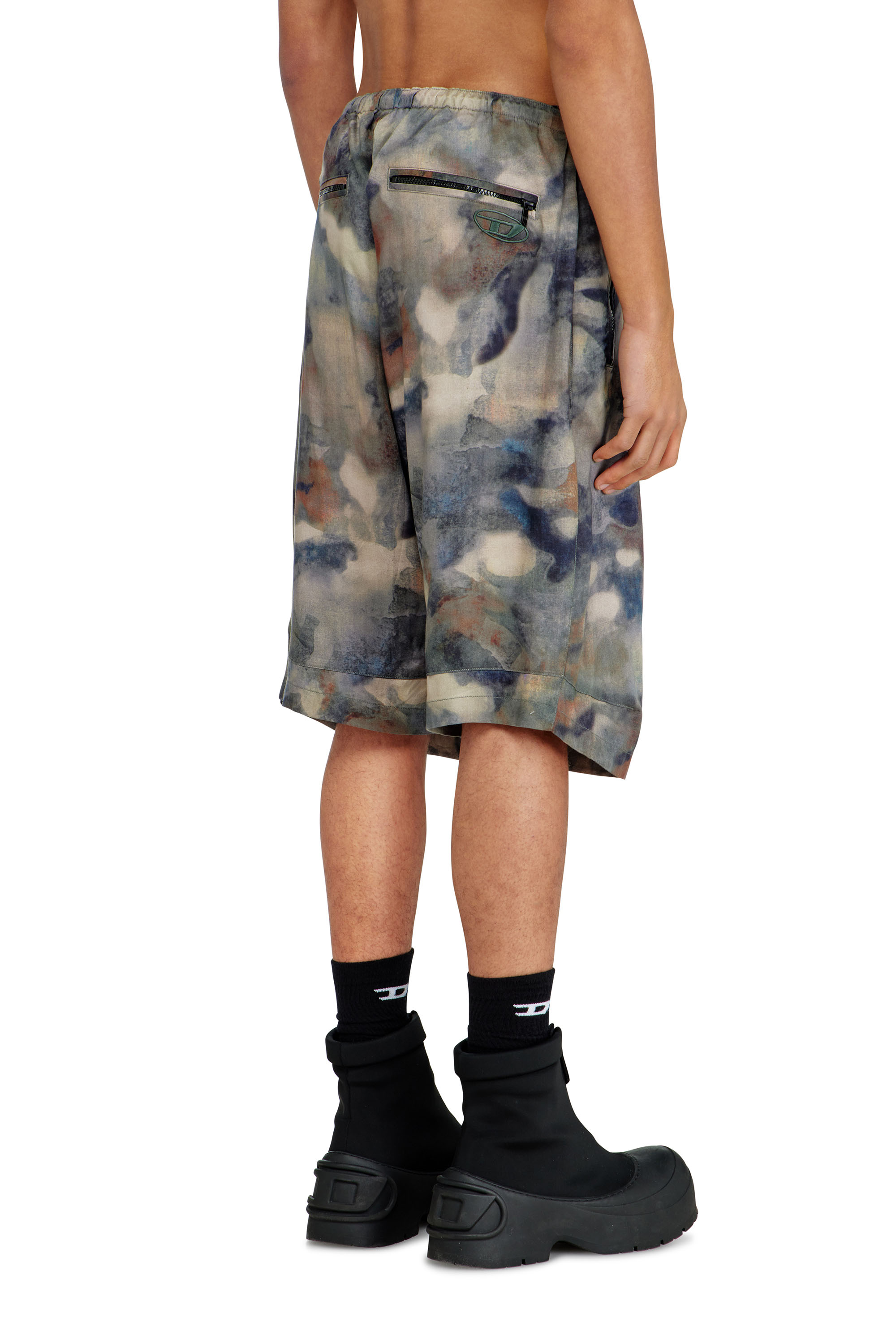 Diesel - P-STITCH-SHORT-TKBZ, Man's Fluid bermuda shorts with all-over camo print in Blue/Brown - 3