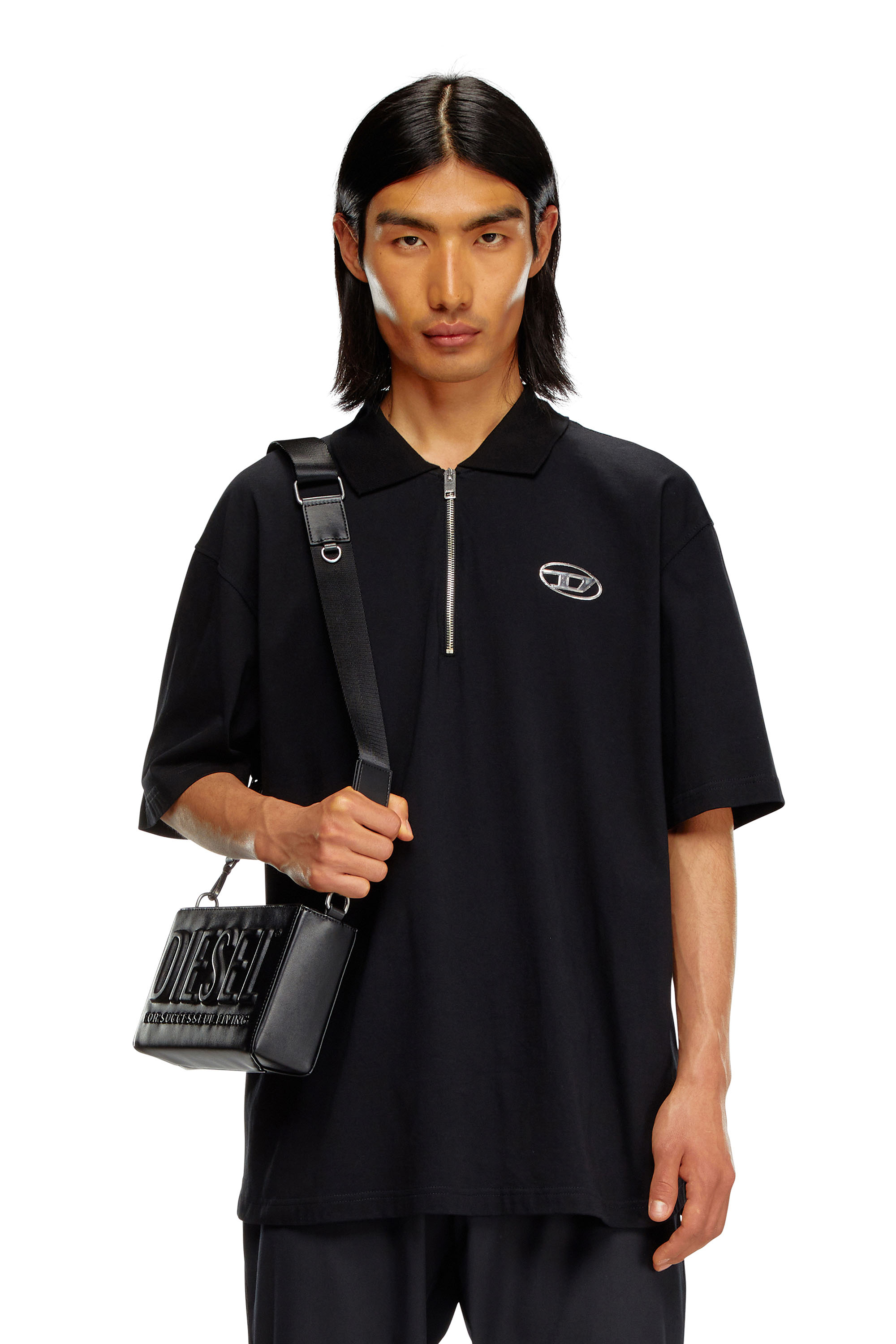 Diesel - Polo shirt with half zip - Polos - Man - Black