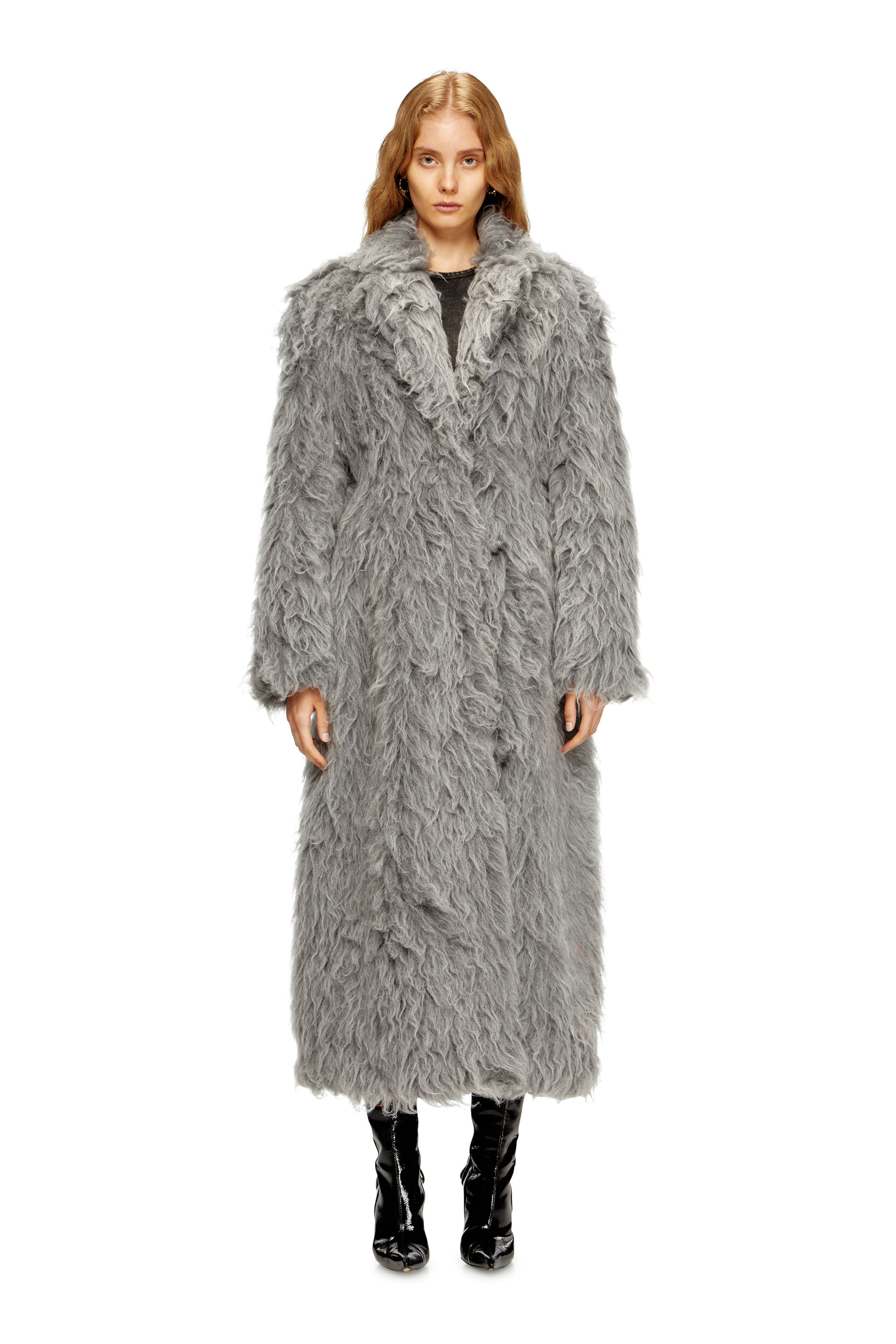 Diesel - W-GLAMO-R1, Woman's Shaggy coat in Grey - 2