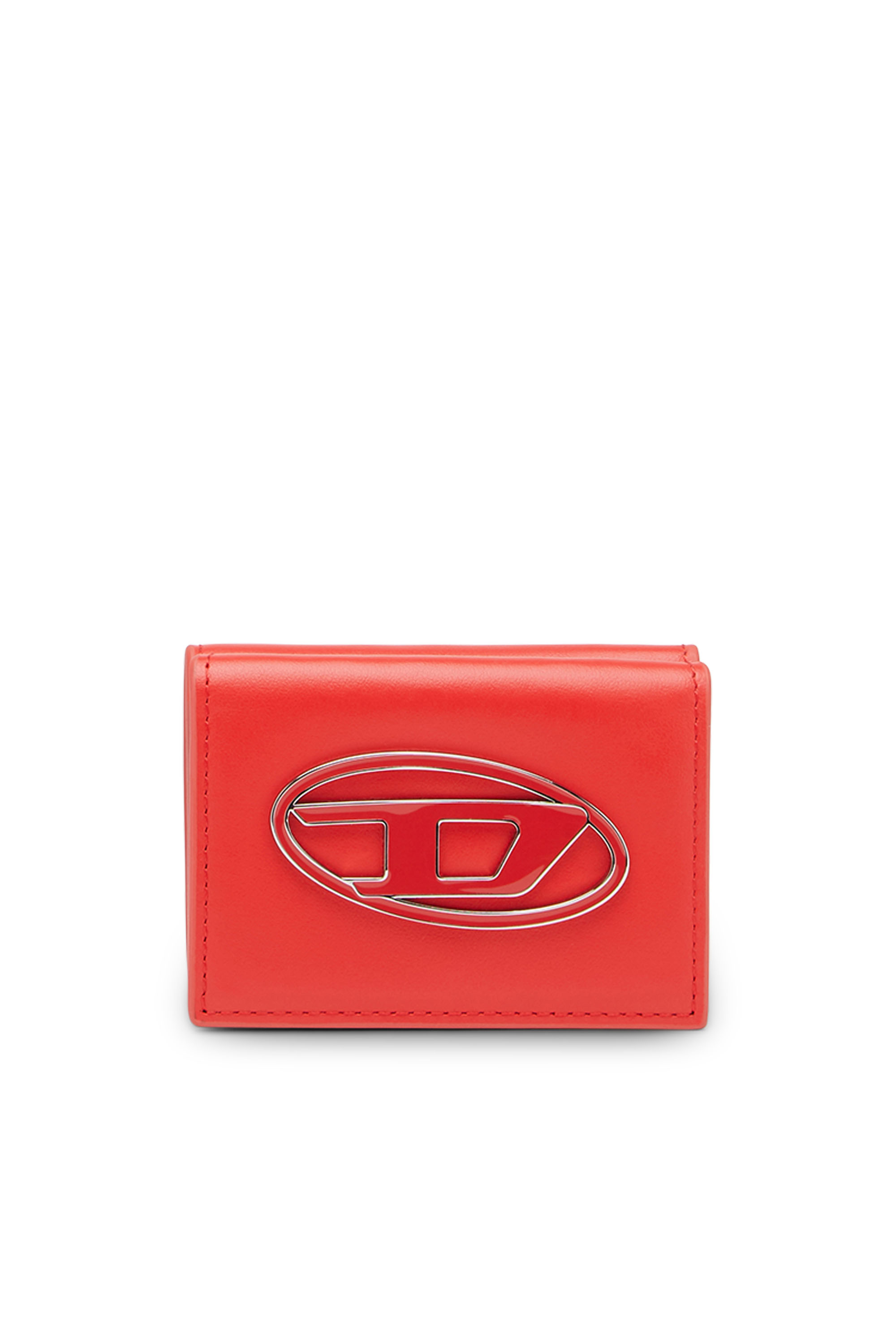Diesel - Portafoglio pieghevole in pelle con targhetta con logo - Portafogli Piccoli - Donna - Rosso