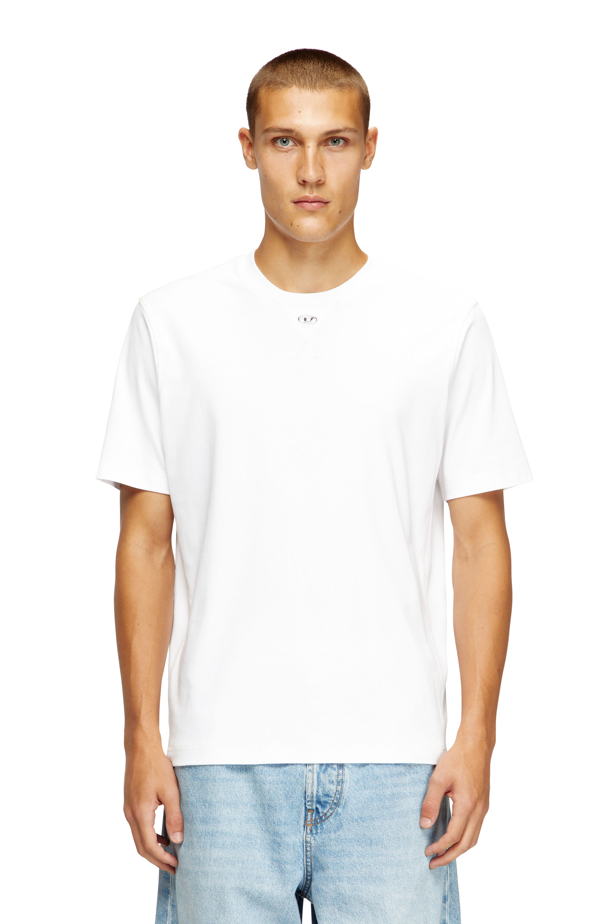 Diesel Men's White - Regular T-Shirt With Crew Neck And Oval D - T-Shirts - Man Extra Large