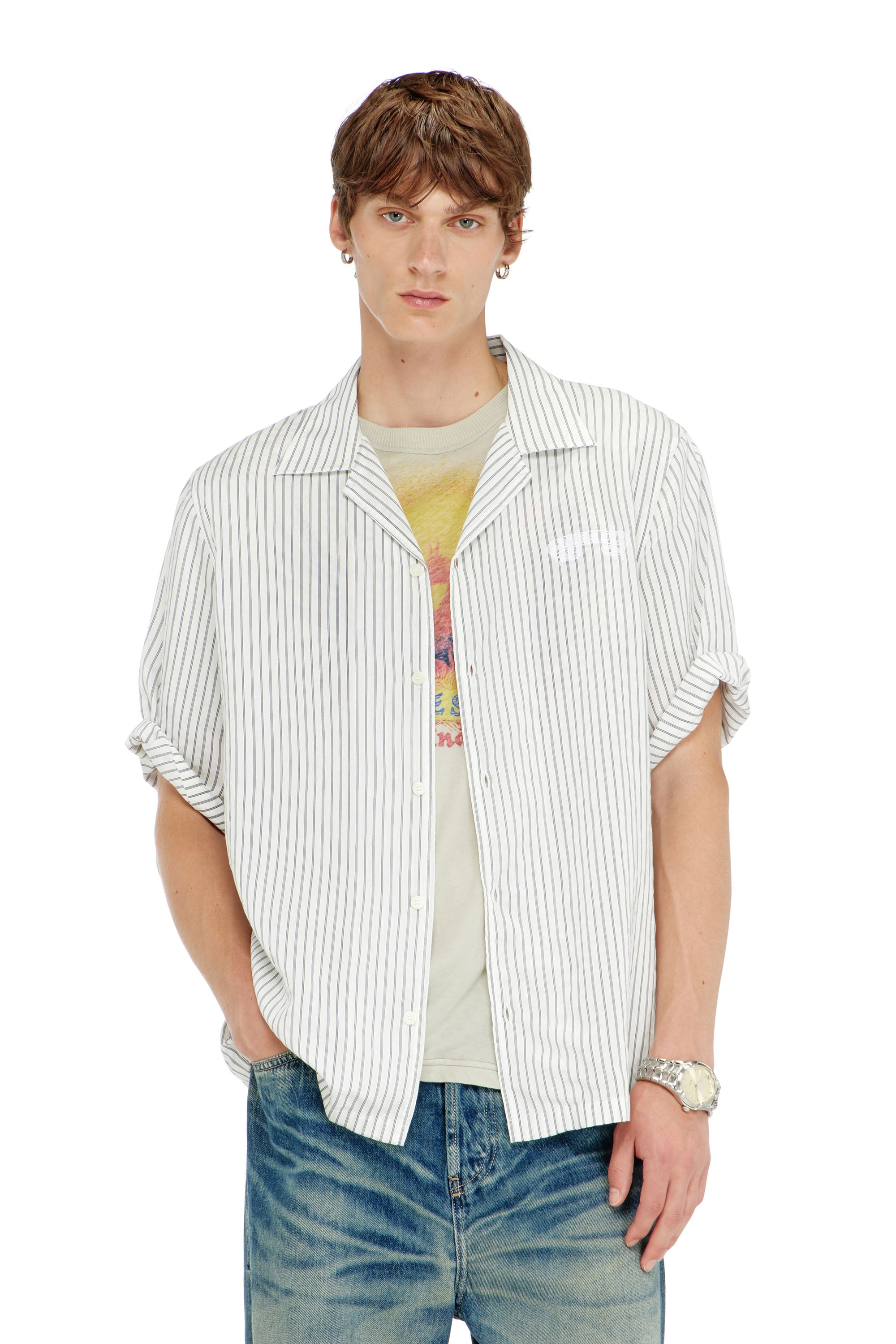 Diesel - Half-sleeve shirt in pinstripe modal - Shirts - Man - Multicolor