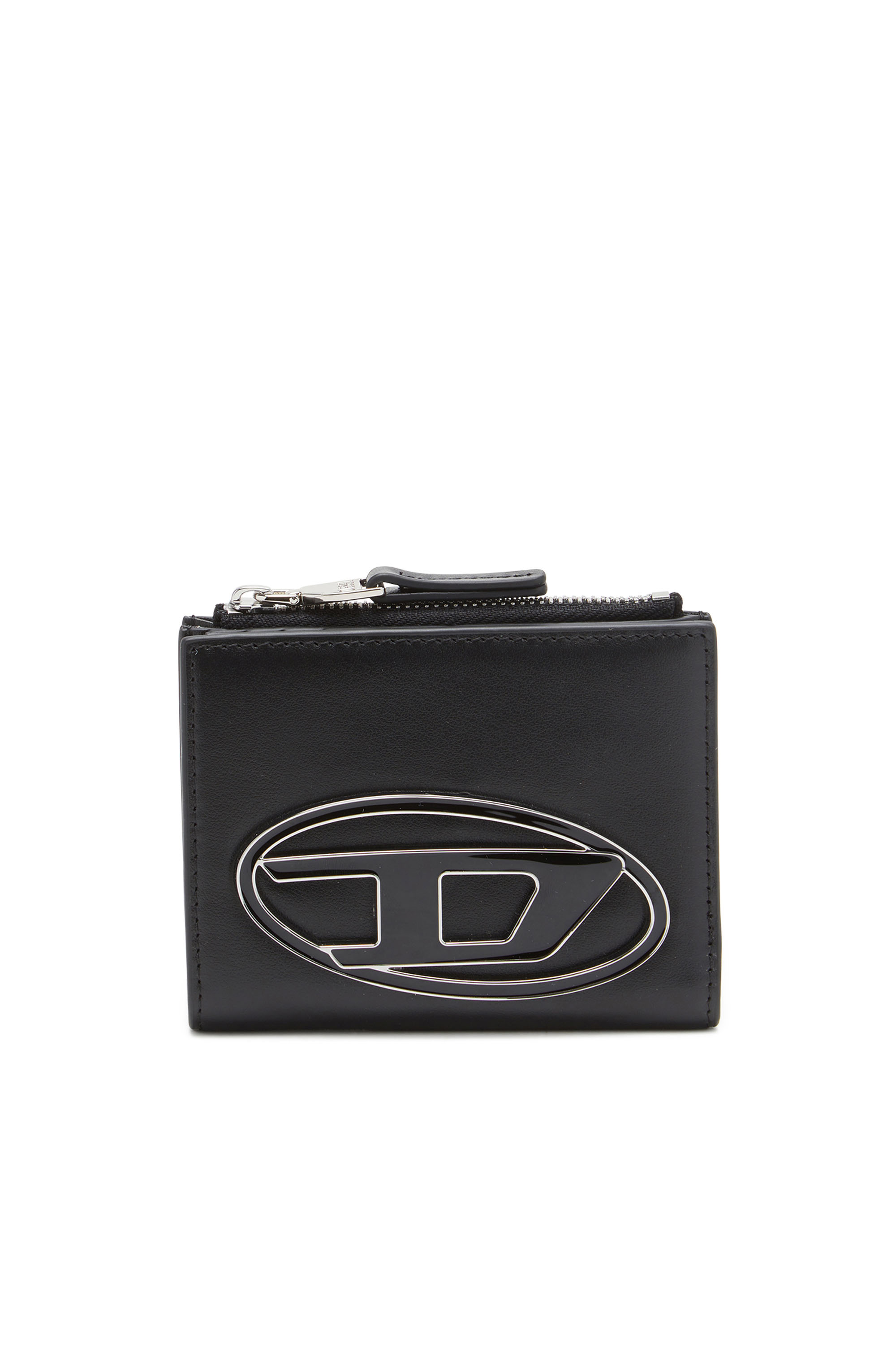 Diesel - Portafoglio piccolo in pelle con placca logo - Portafogli Piccoli - Donna - Nero