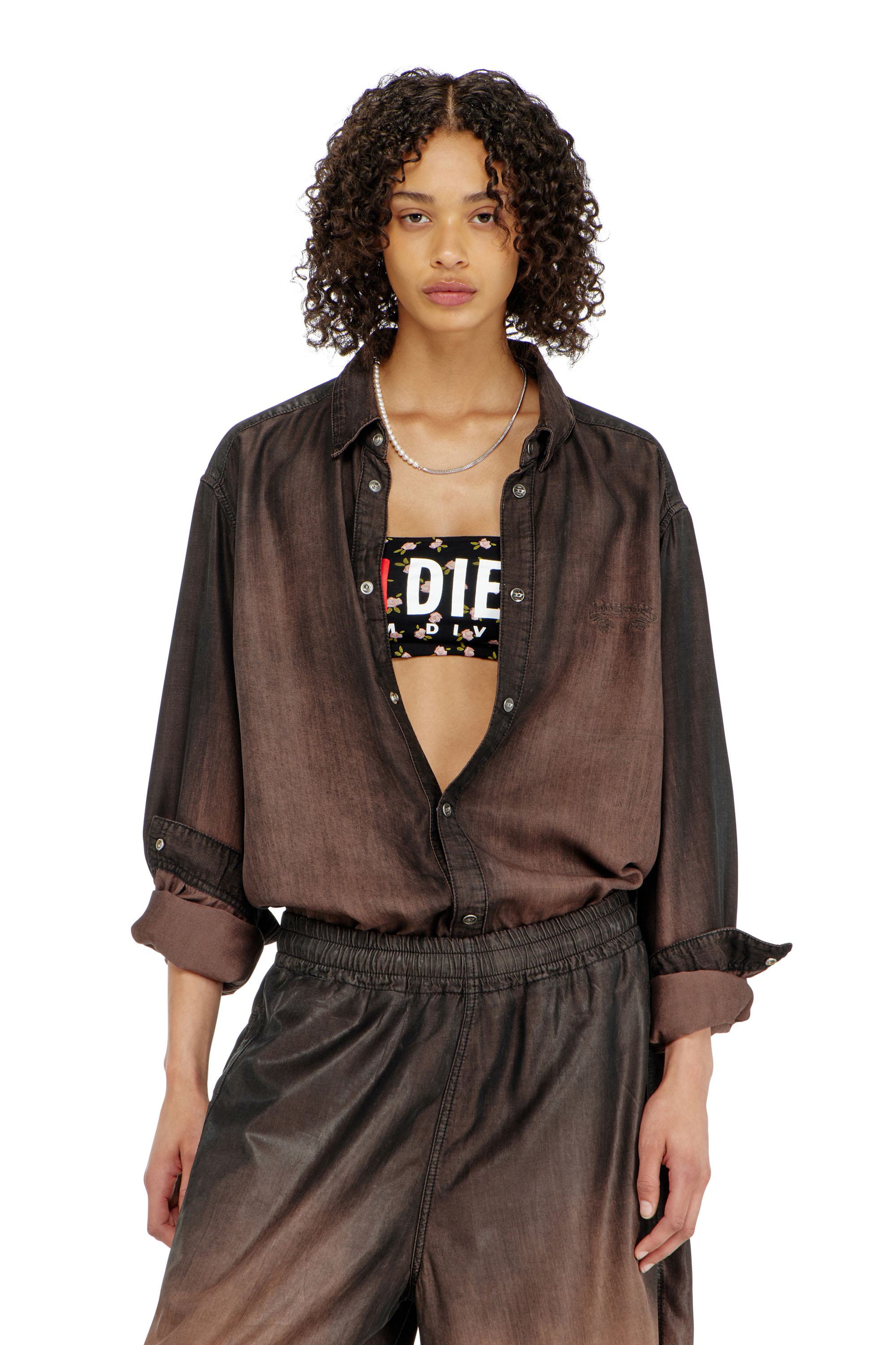 Diesel - MELANIE-C-D-CORE, Woman's Cotton bandeau bra with all-over floral print in Black - 1