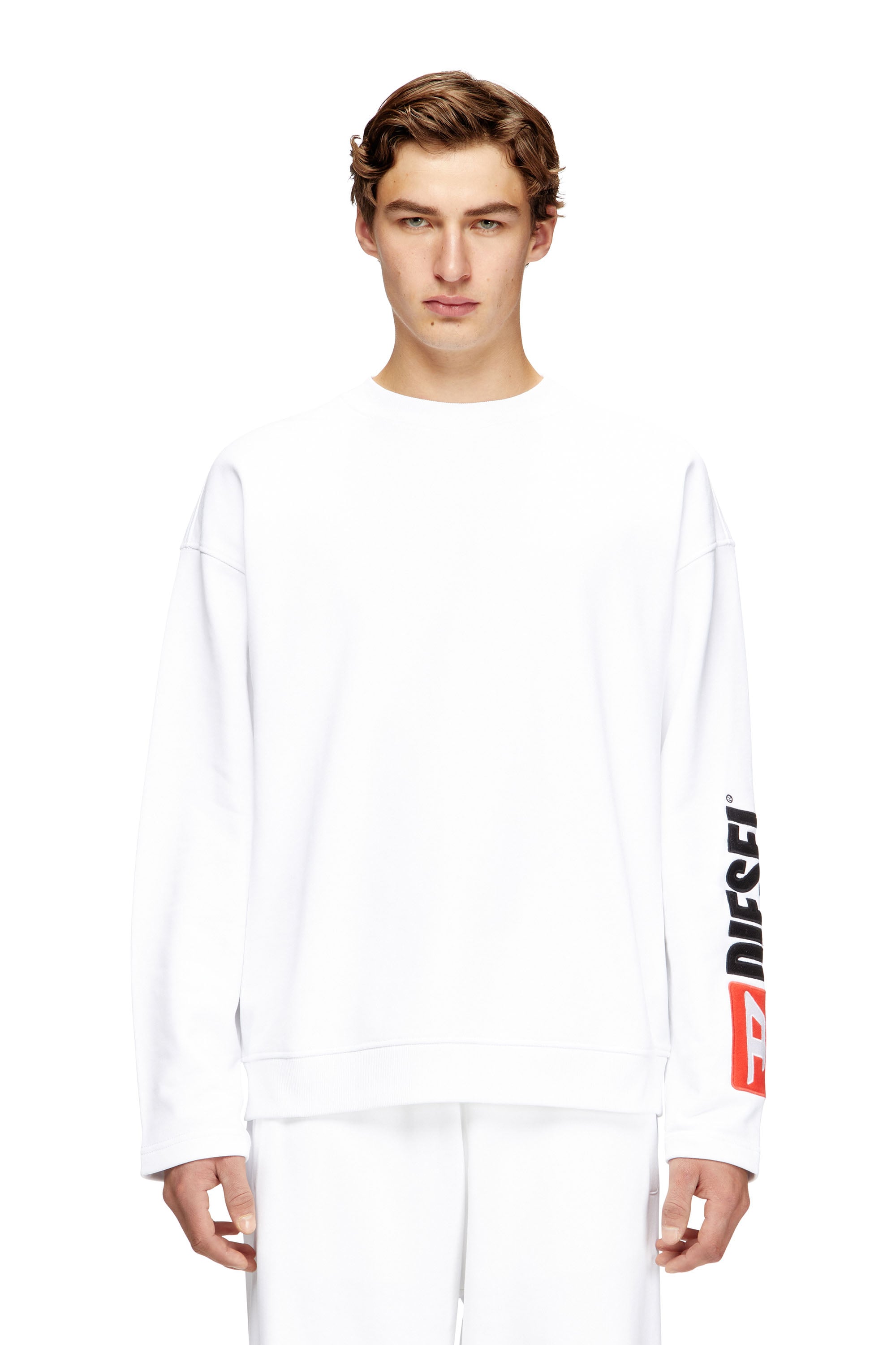 Diesel - Crewneck sweatshirt with logo patch embroidery - Sweaters - Man - White