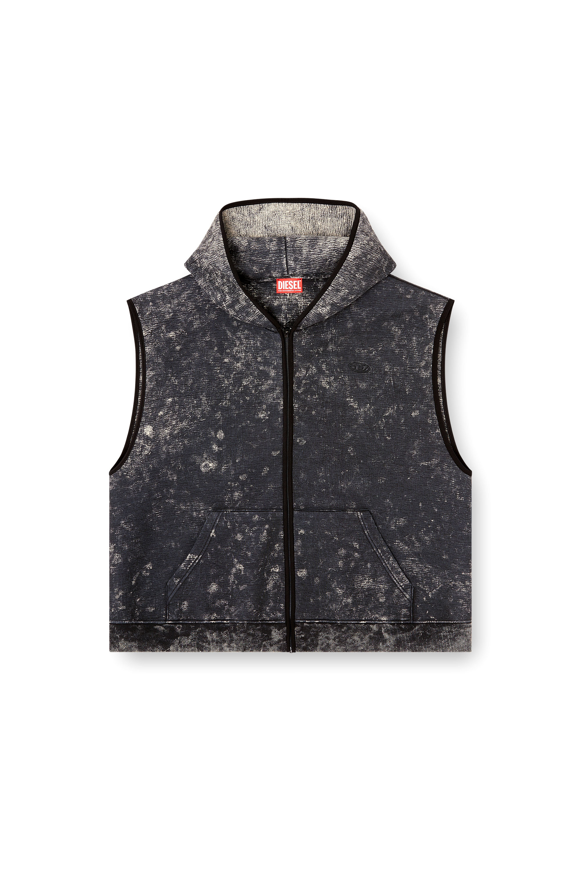 Diesel - S-BOXT-CHAN-SL, Man's Sleeveless scuba hoodie with marble wash in Black/Grey - 3
