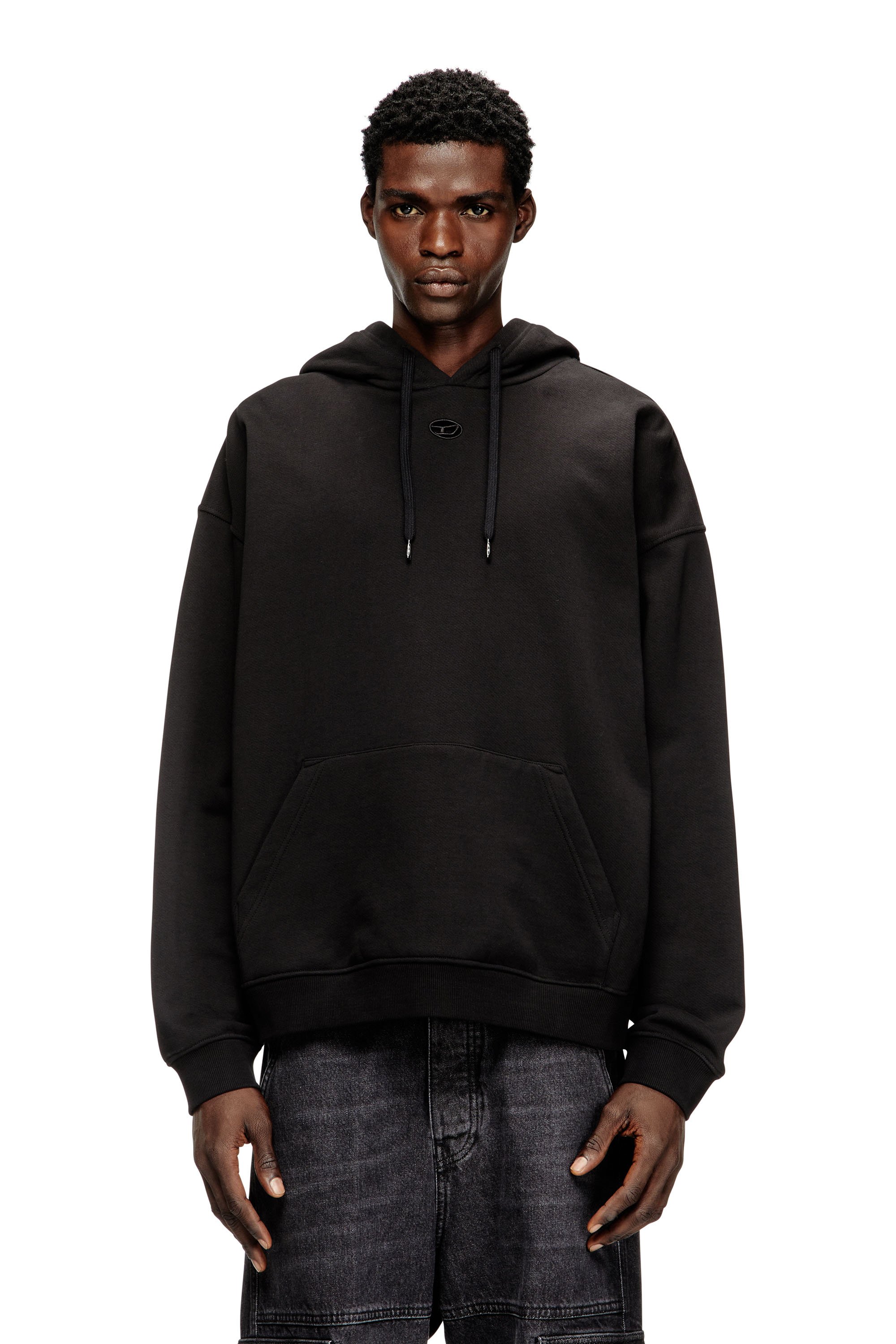 Diesel Herr Svart - Relaxed Fit Hoodie With Kangaroo Pocket - Sweaters - Man Extra Små