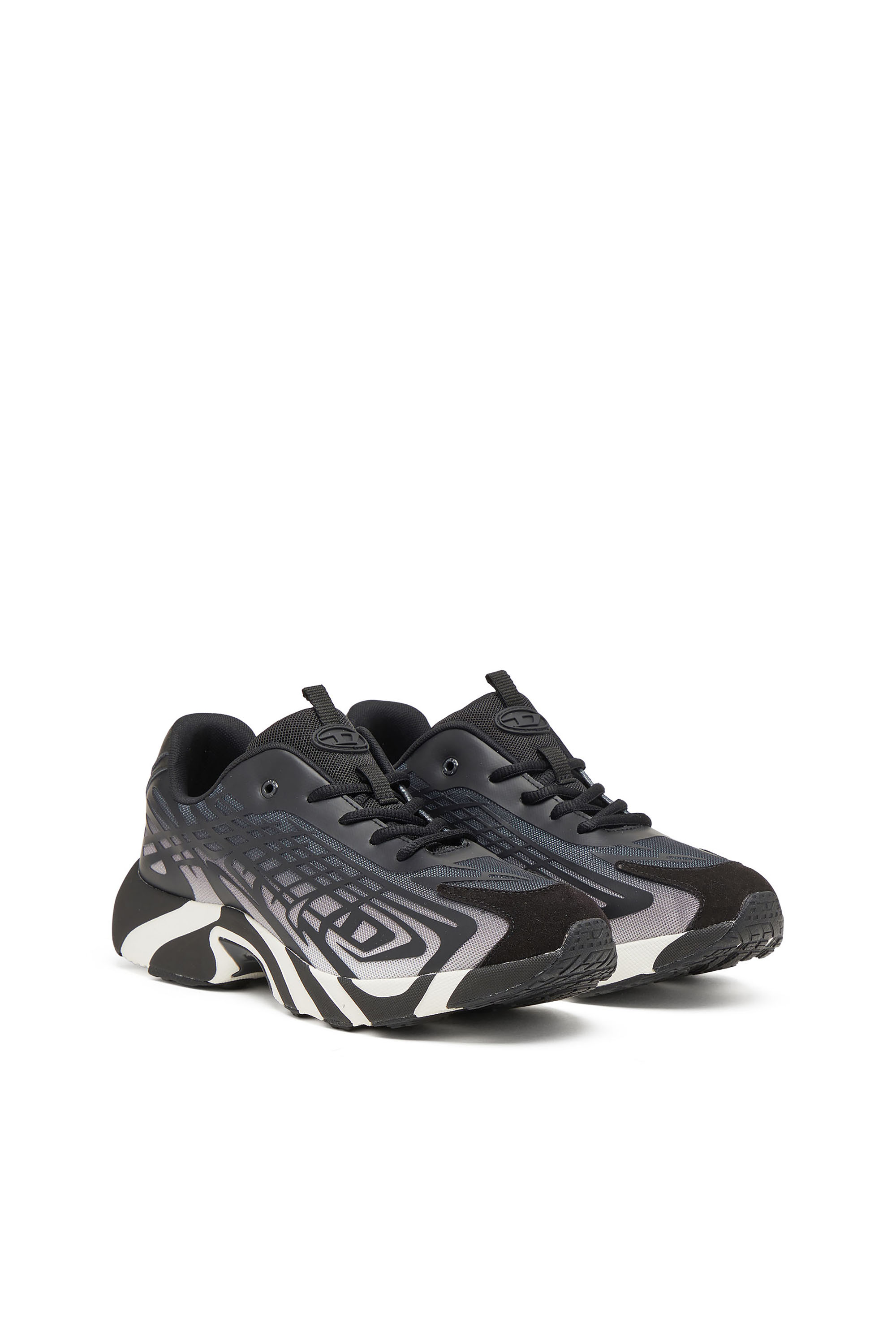 Diesel - S-D-VIT'S 500 LOW, Man's D-Vit-Sneakers in striped d&eacute;grad&eacute; mesh in Black/White - 2