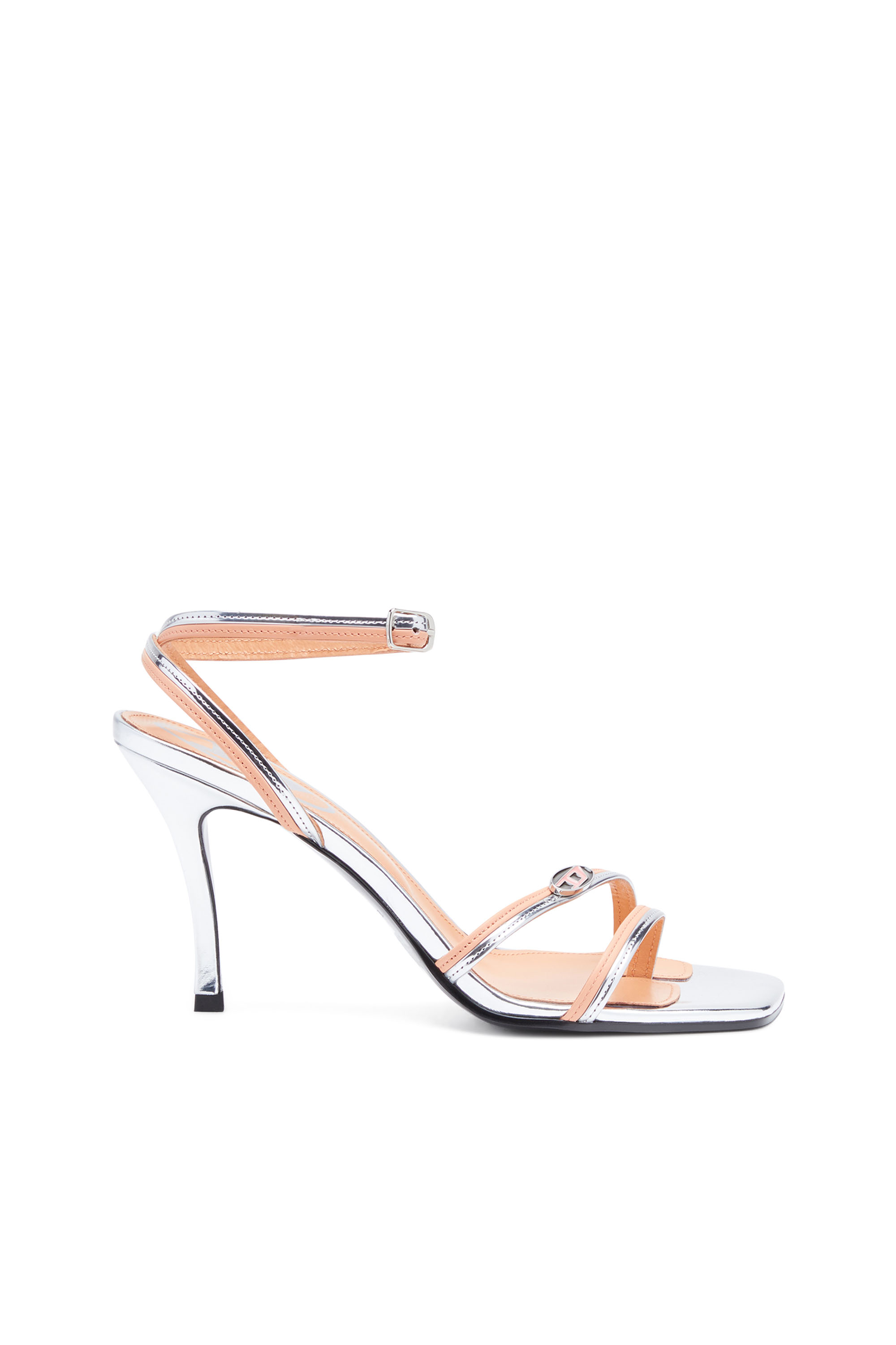Diesel Strappy Sandals In Two-tone Leather In Argento