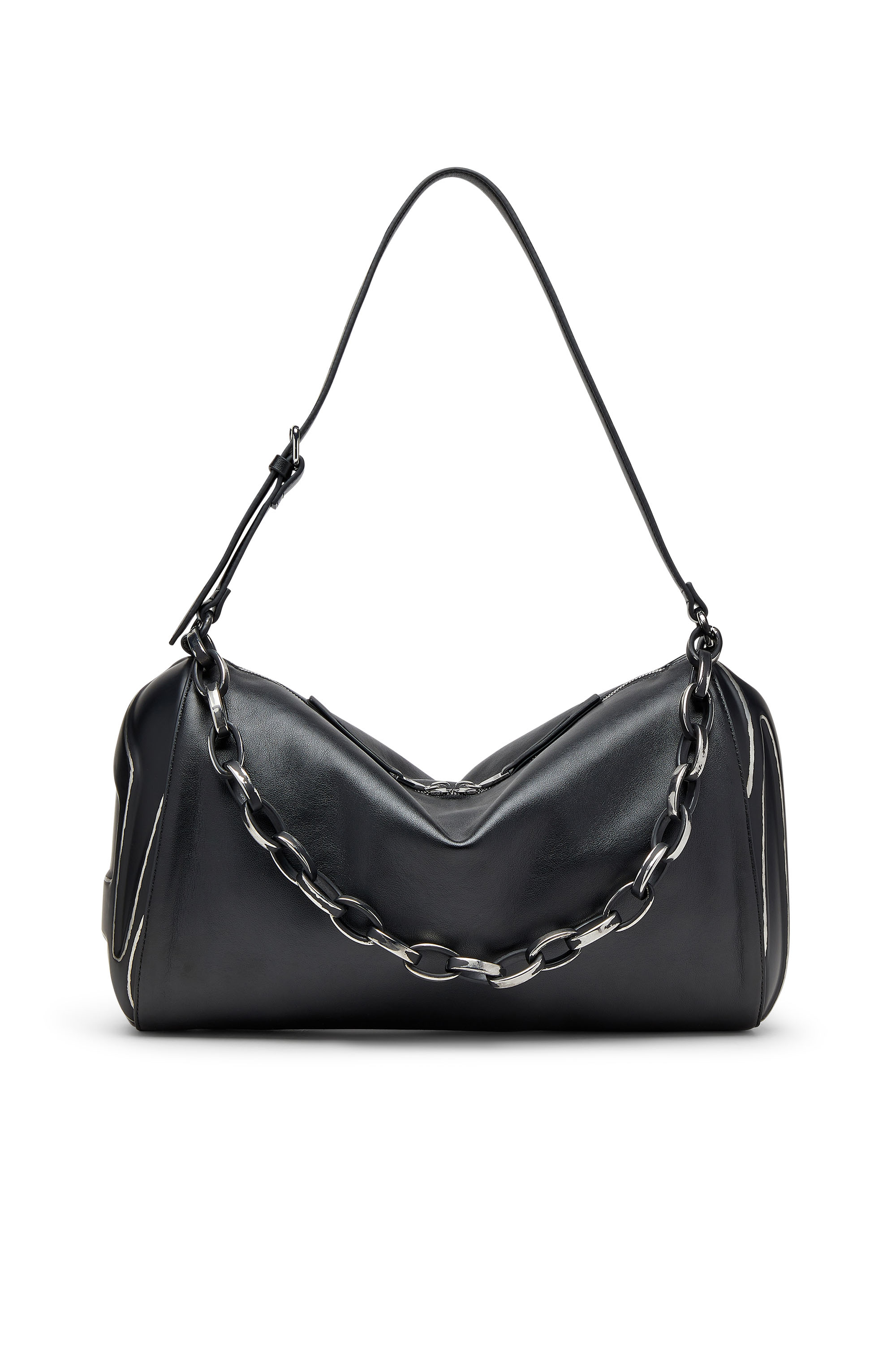 Diesel Load-d-shoulder Bag In Brushed Laminated Pu In Black