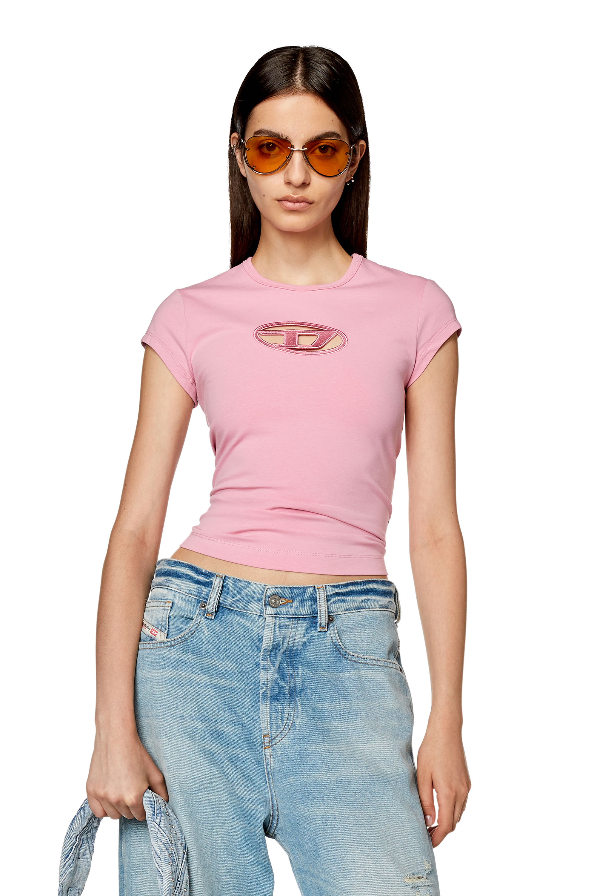 Shop Diesel T-shirt With Peekaboo Logo In Pink