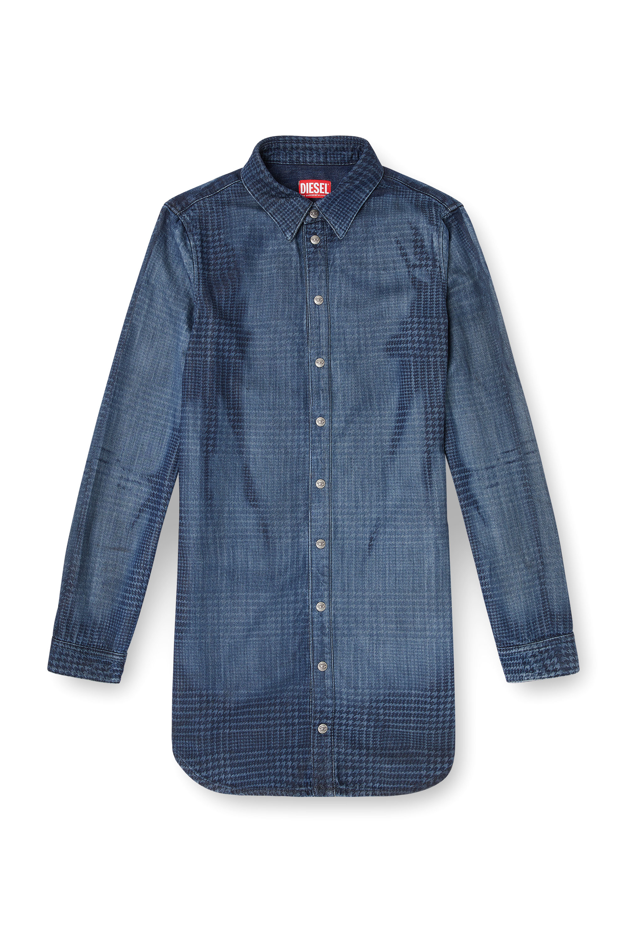 Diesel - DE-EAZY DRESS-S, Woman's Shirt dress in fluid Prince of Wales denim in Blue - 3
