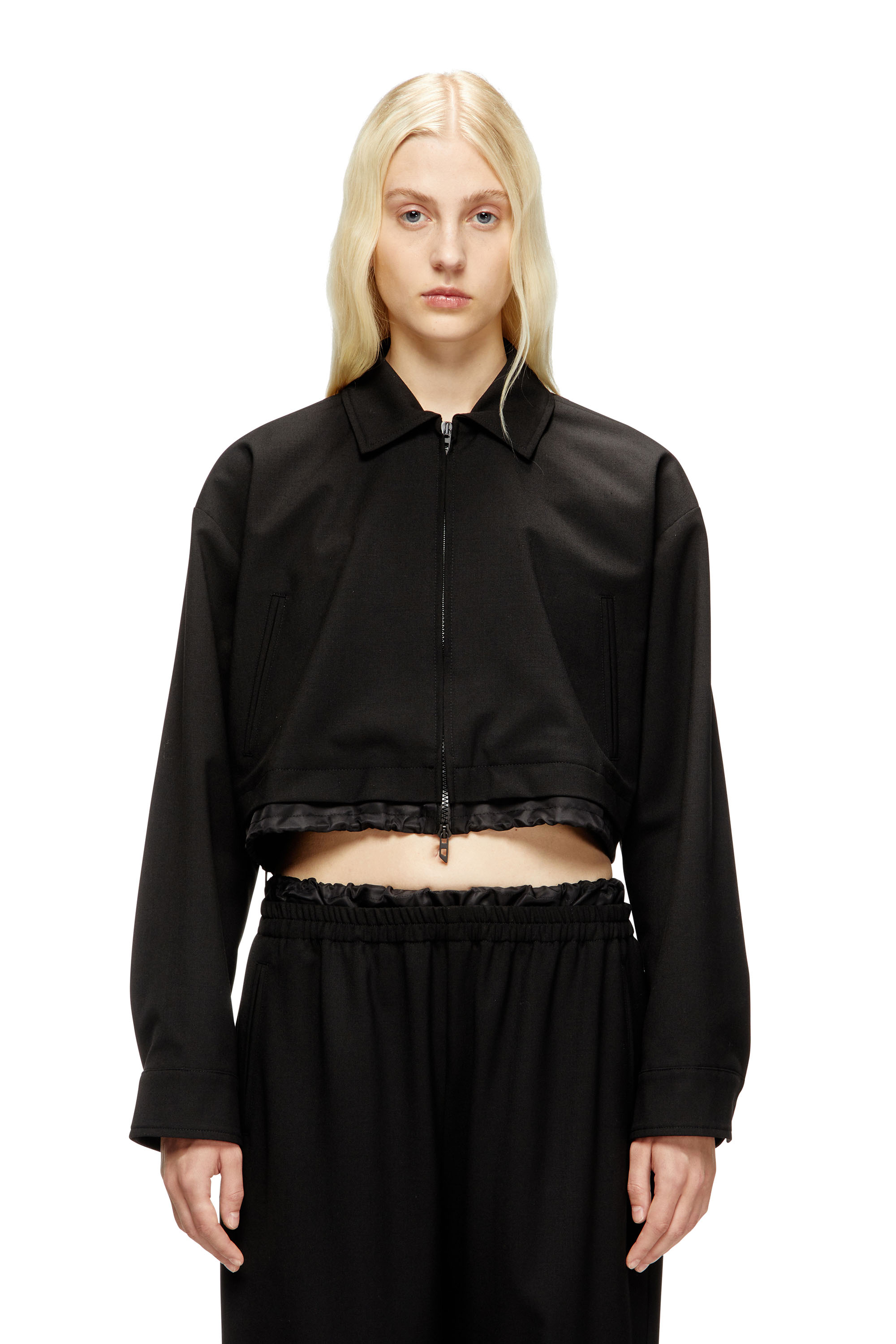 Diesel Cropped Jacket In Tailoring Fabric And Nylon In Black
