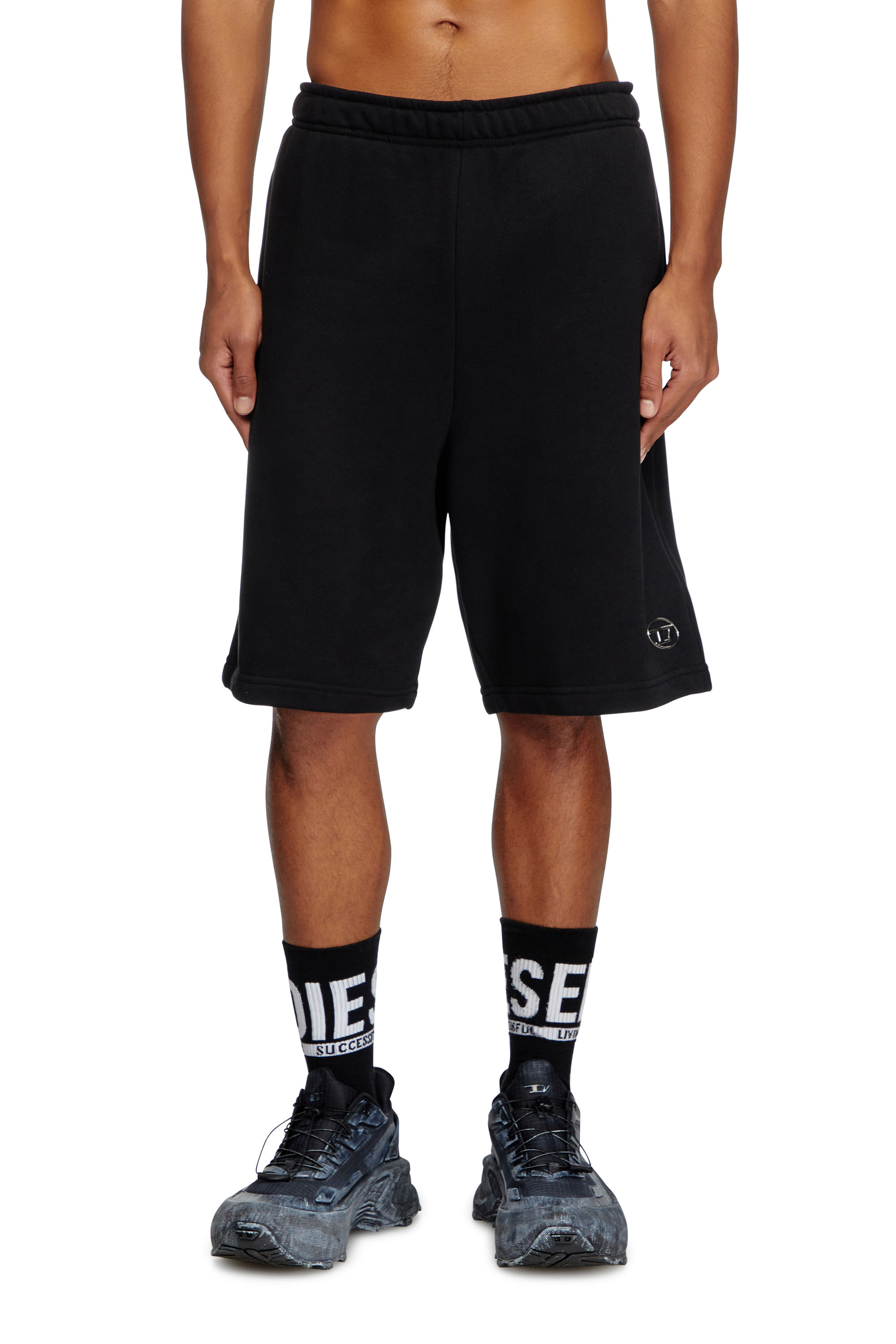 Diesel - Sweat shorts with silver Oval D - Shorts - Man - Black