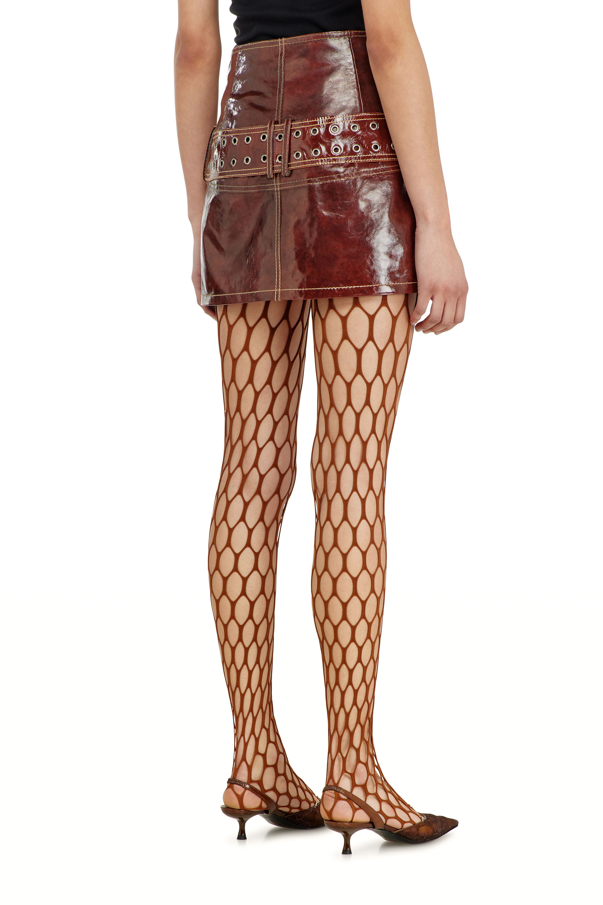 Diesel - L-EVANT, Woman's Patent-leather miniskirt with belt in Brown - 3