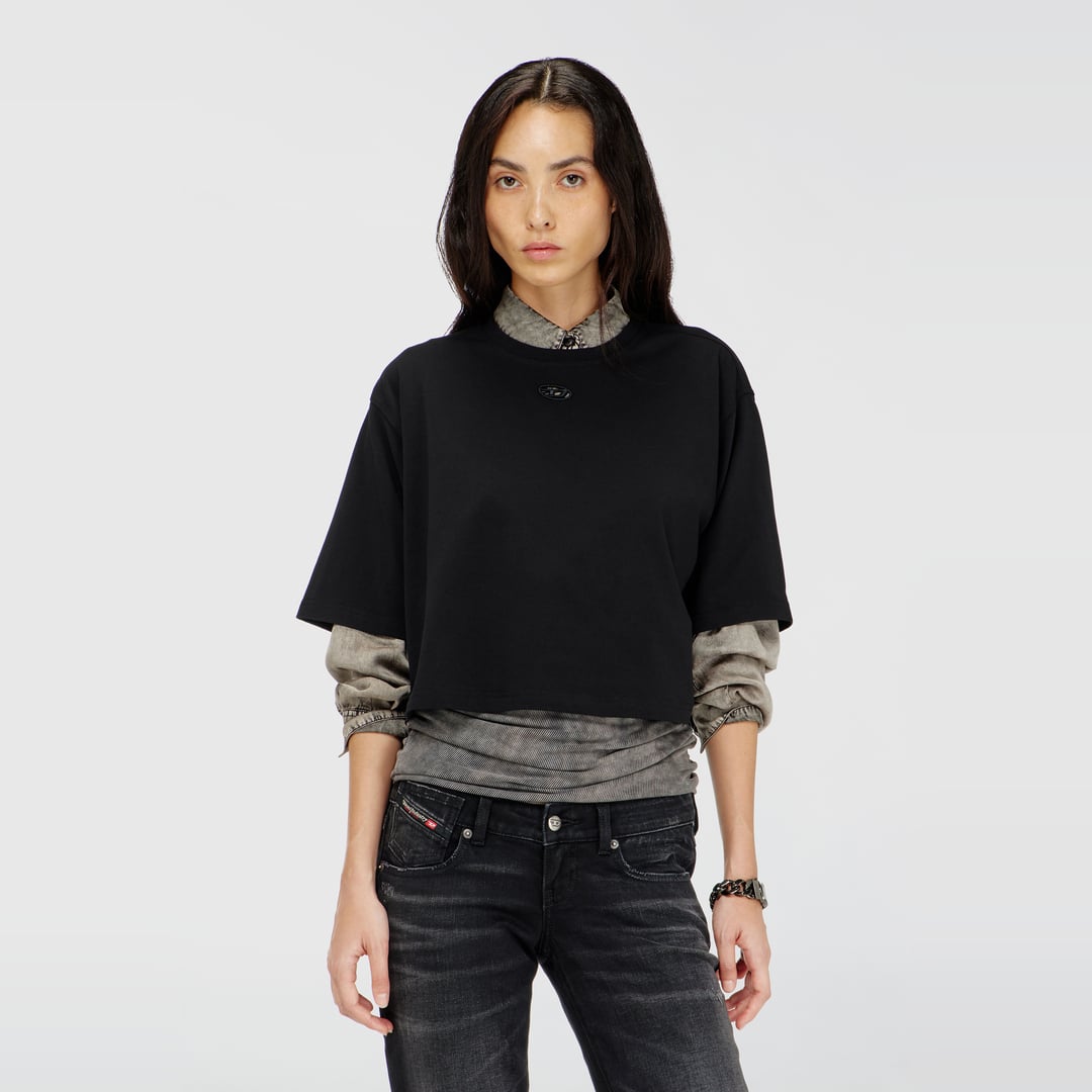 Diesel - T-shirt with cut-out embroidered logo - T-Shirts - Woman - Black