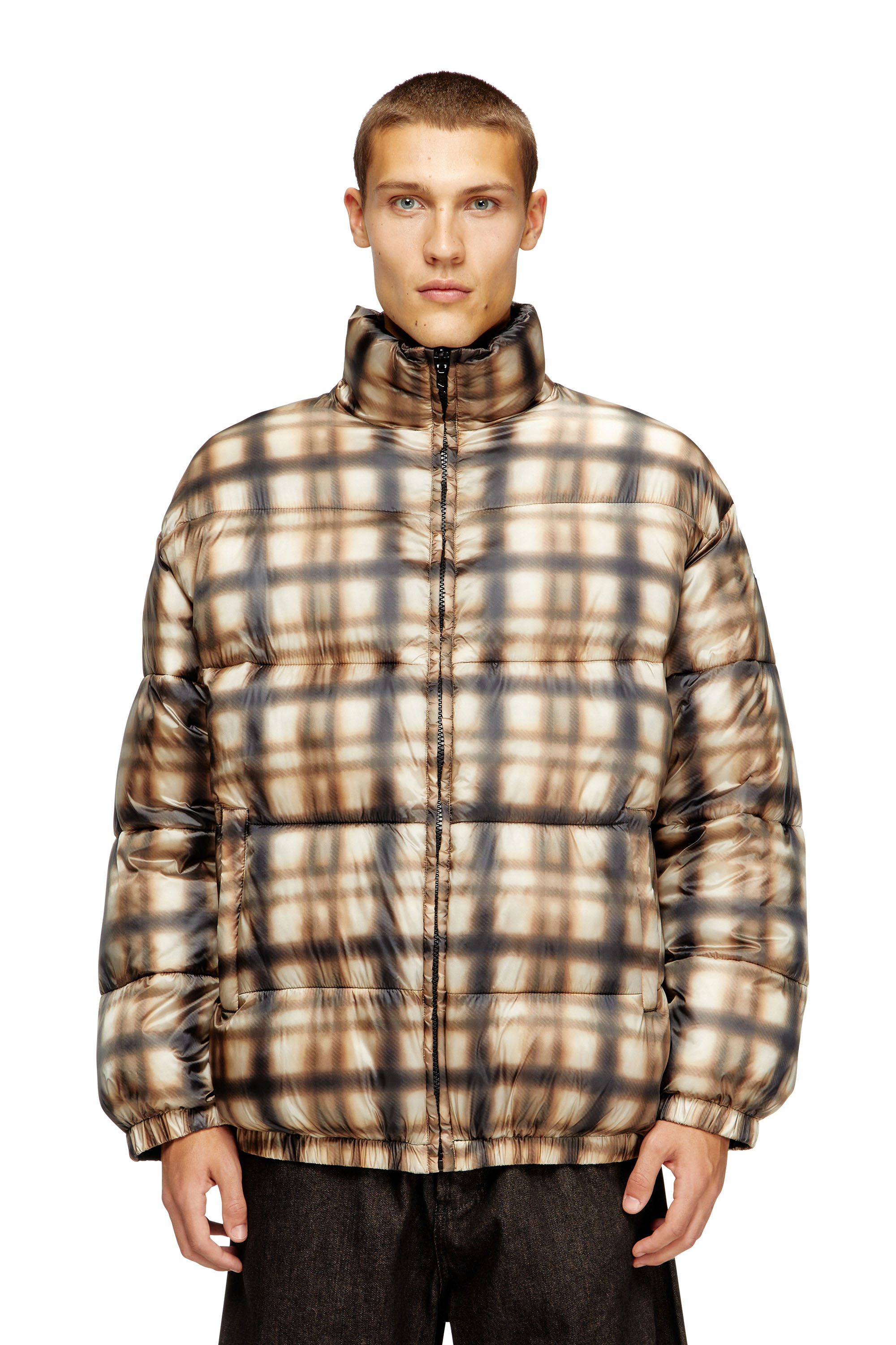 Diesel - W-BOURBON-ENBM, Man's Reversible padded bomber jacket in Black/Beige - 1