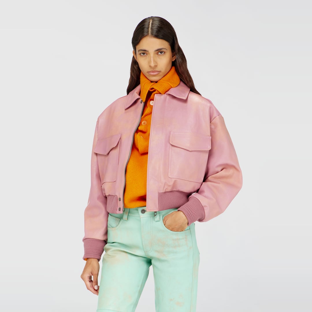 Diesel - Aviator jacket in treated leather - Leather jackets - Woman - Pink