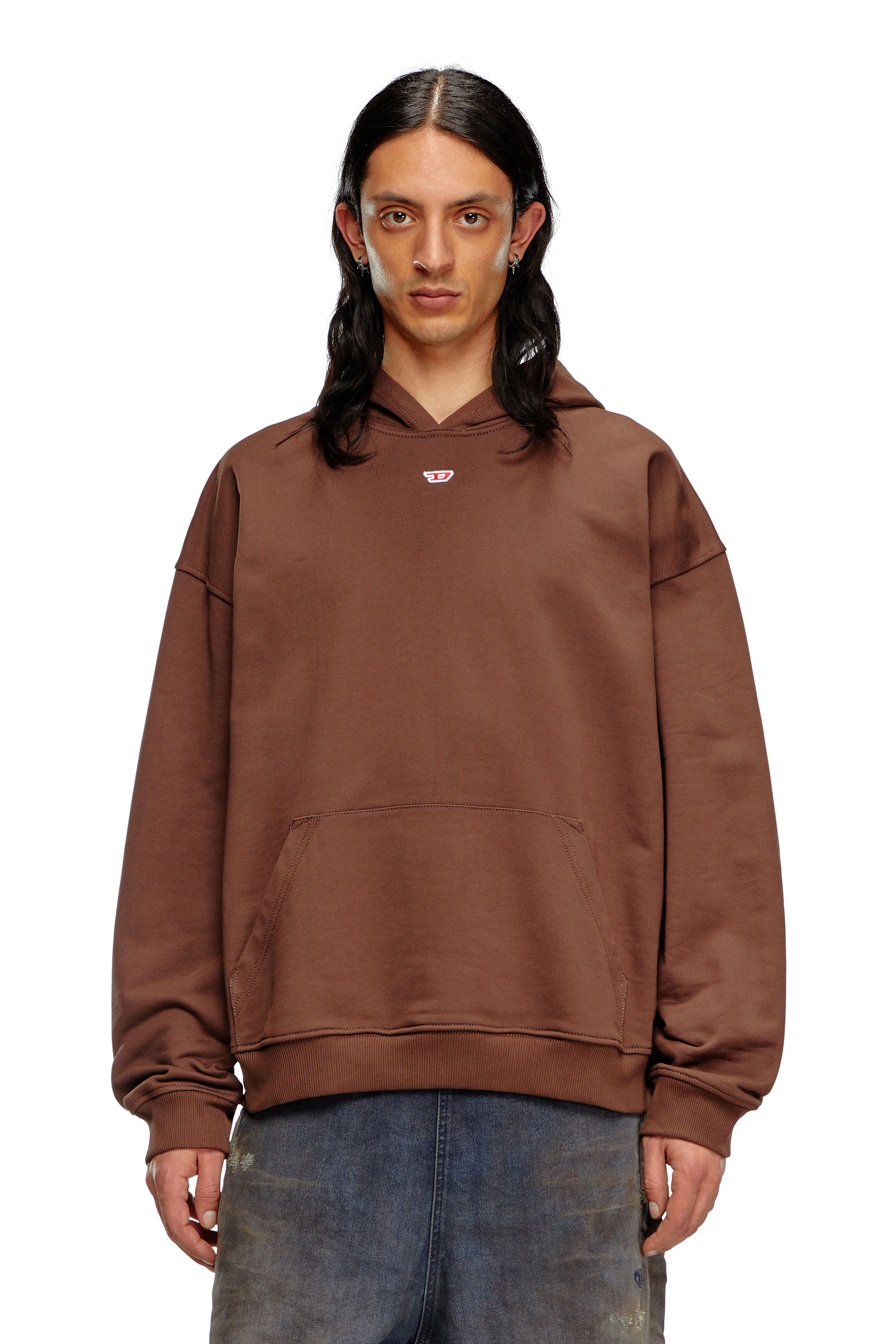 Shop Diesel Hoodie With D Logo Patch In Brown