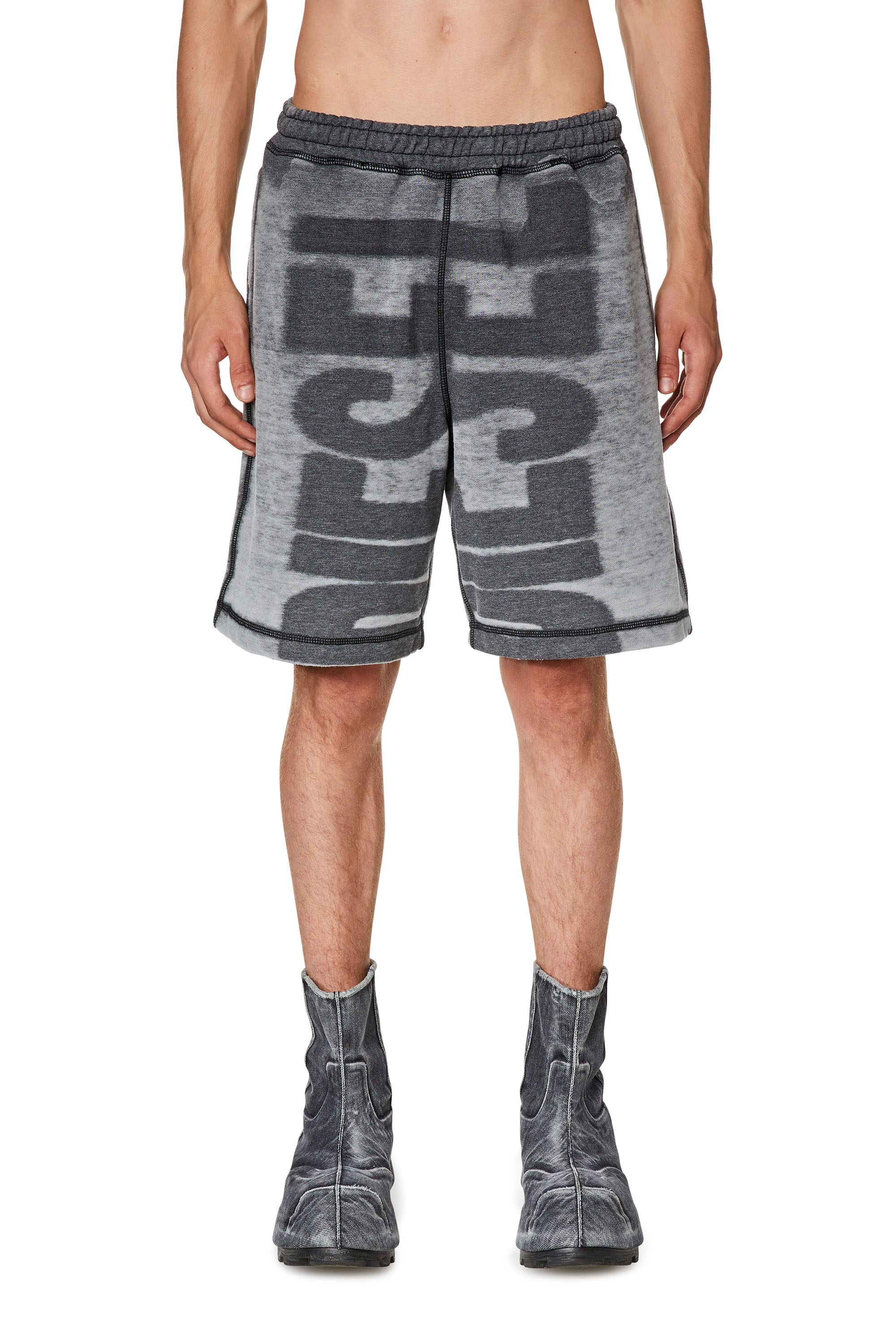 Shop Diesel Sweat Shorts With Burn-out Logo In Black