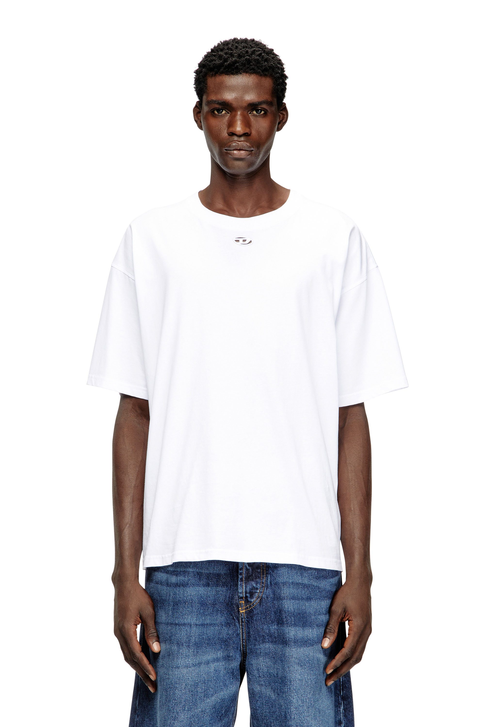 Diesel Mužský Biely - Relaxed Cotton T-Shirt With Oval D Embroidery - T-Shirts - Man Extra Malý