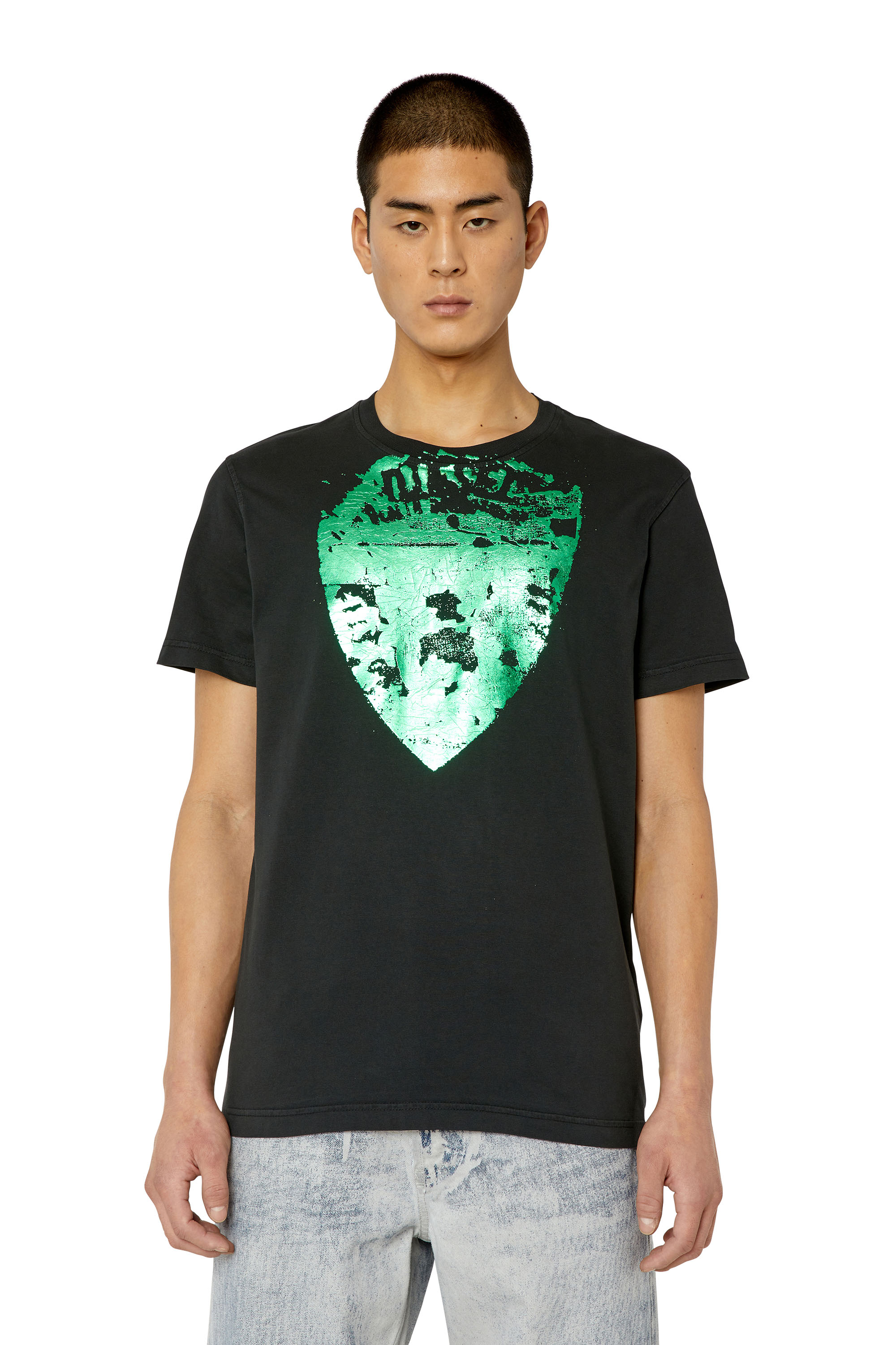 Diesel - T-shirt con scudo metallizzato stampato - T-Shirts - Uomo - Nero