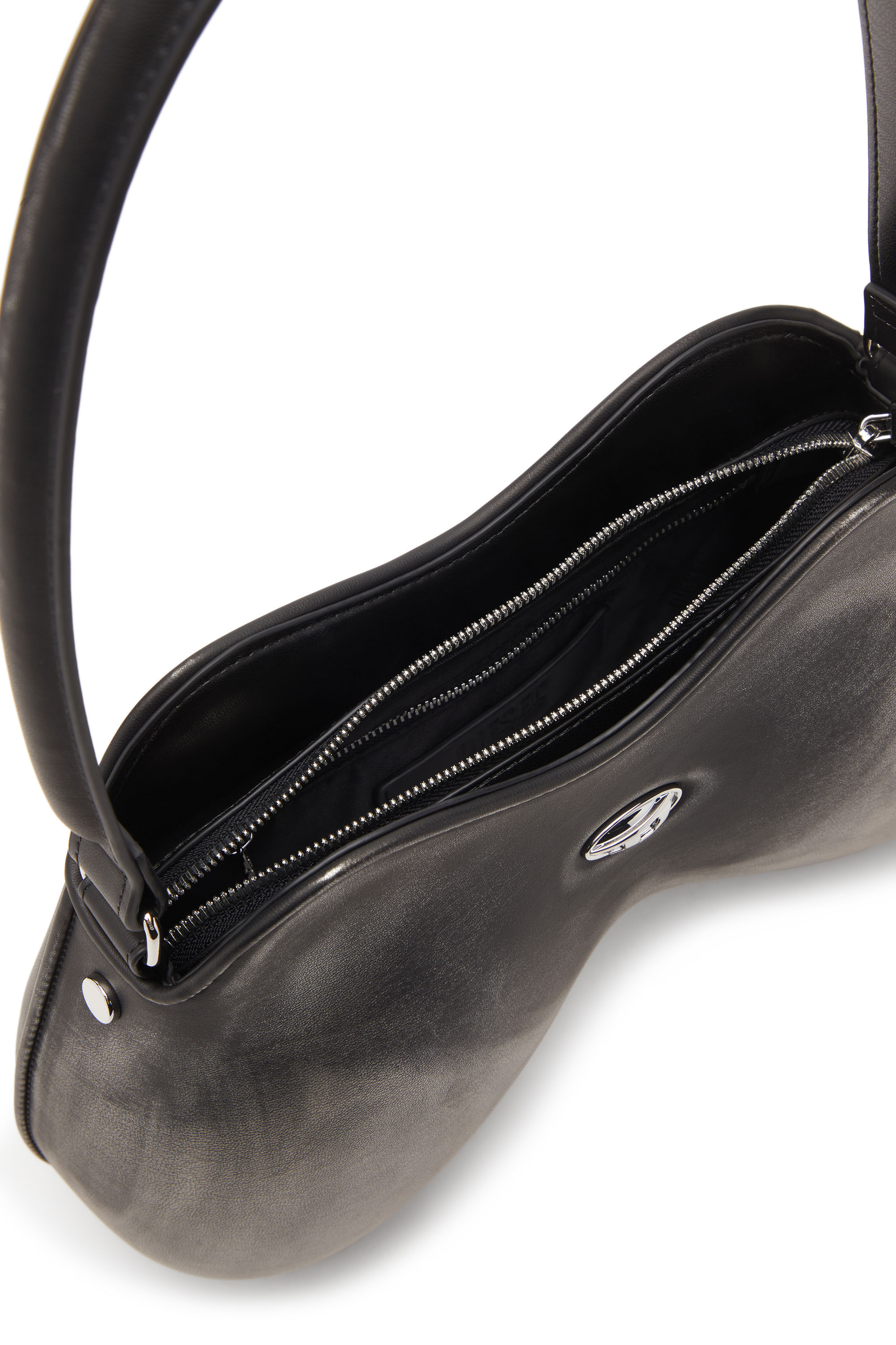 Diesel - DOUBLE-D SHOULDER, Woman's Double-D-Rigid shoulder bag in brushed PU in Black/Silver - 4
