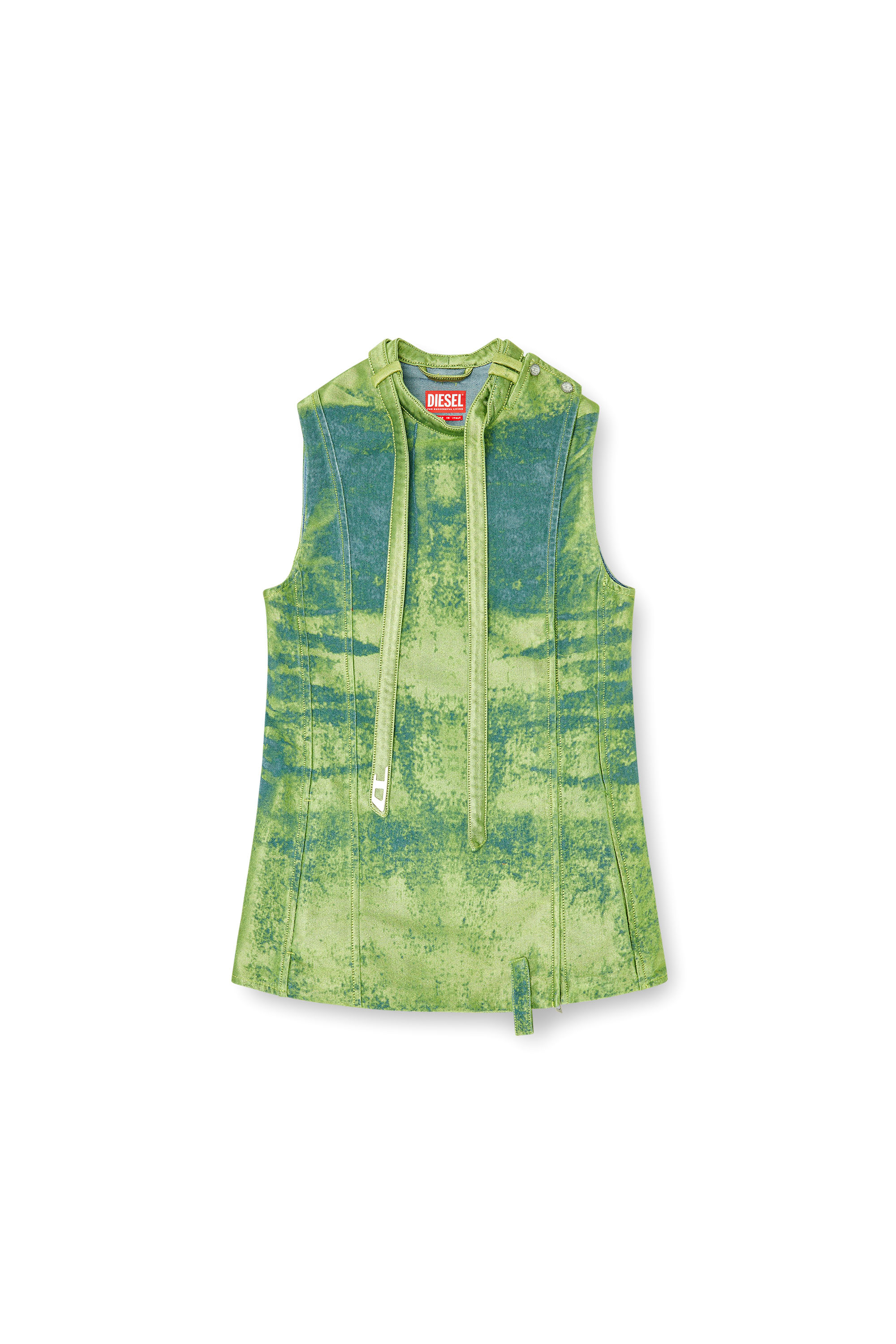 Diesel - DE-VANTOS-FSI, Woman's Belted vest in coloured satin denim in Green - 4
