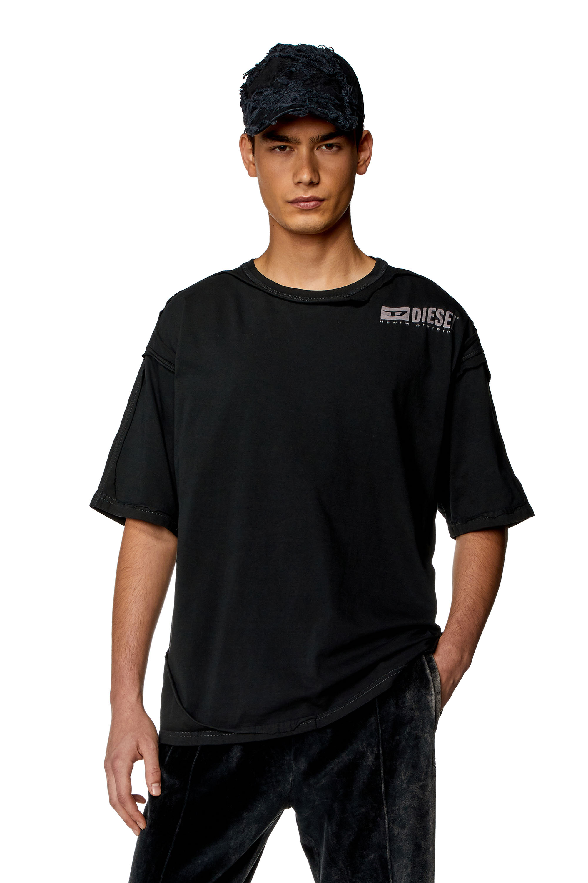 Diesel - T-shirt with destroyed peel-off effect - T-Shirts - Man - Black