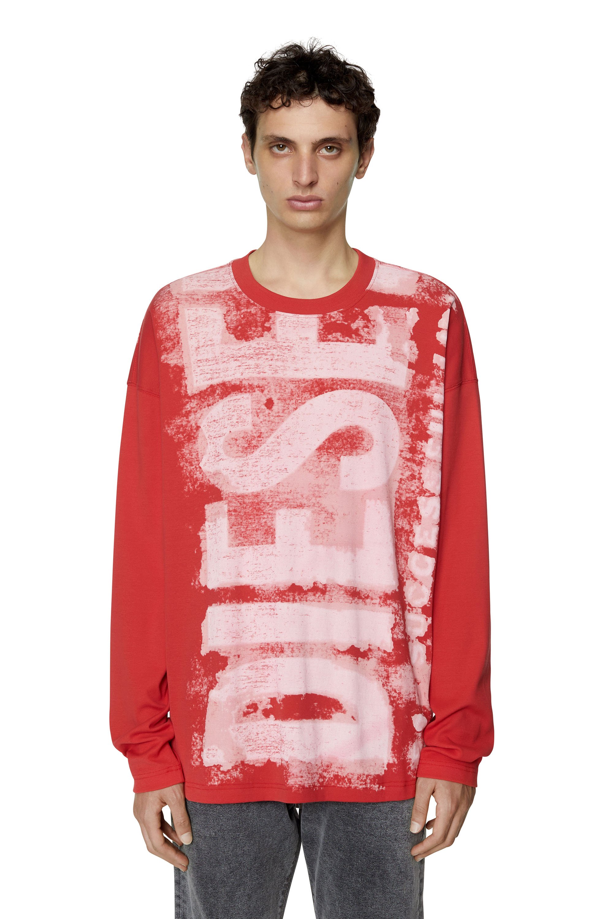 Diesel Long-sleeve T-shirt With Smudged Logo In Red