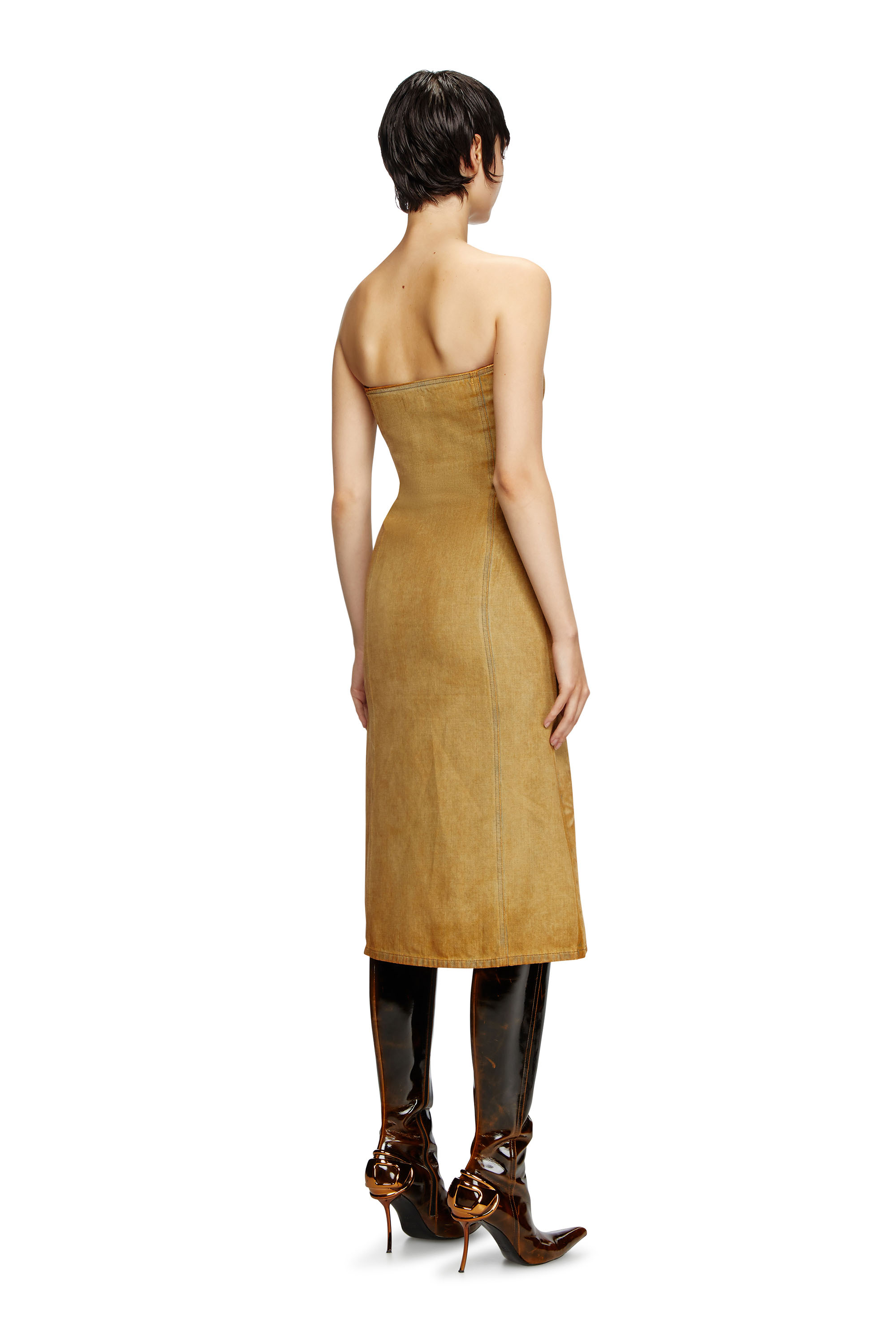 Diesel Damen Braun - Midi-Kleid Aus Denim Mit Logo In Rost-Optik - Kleider - - Klein