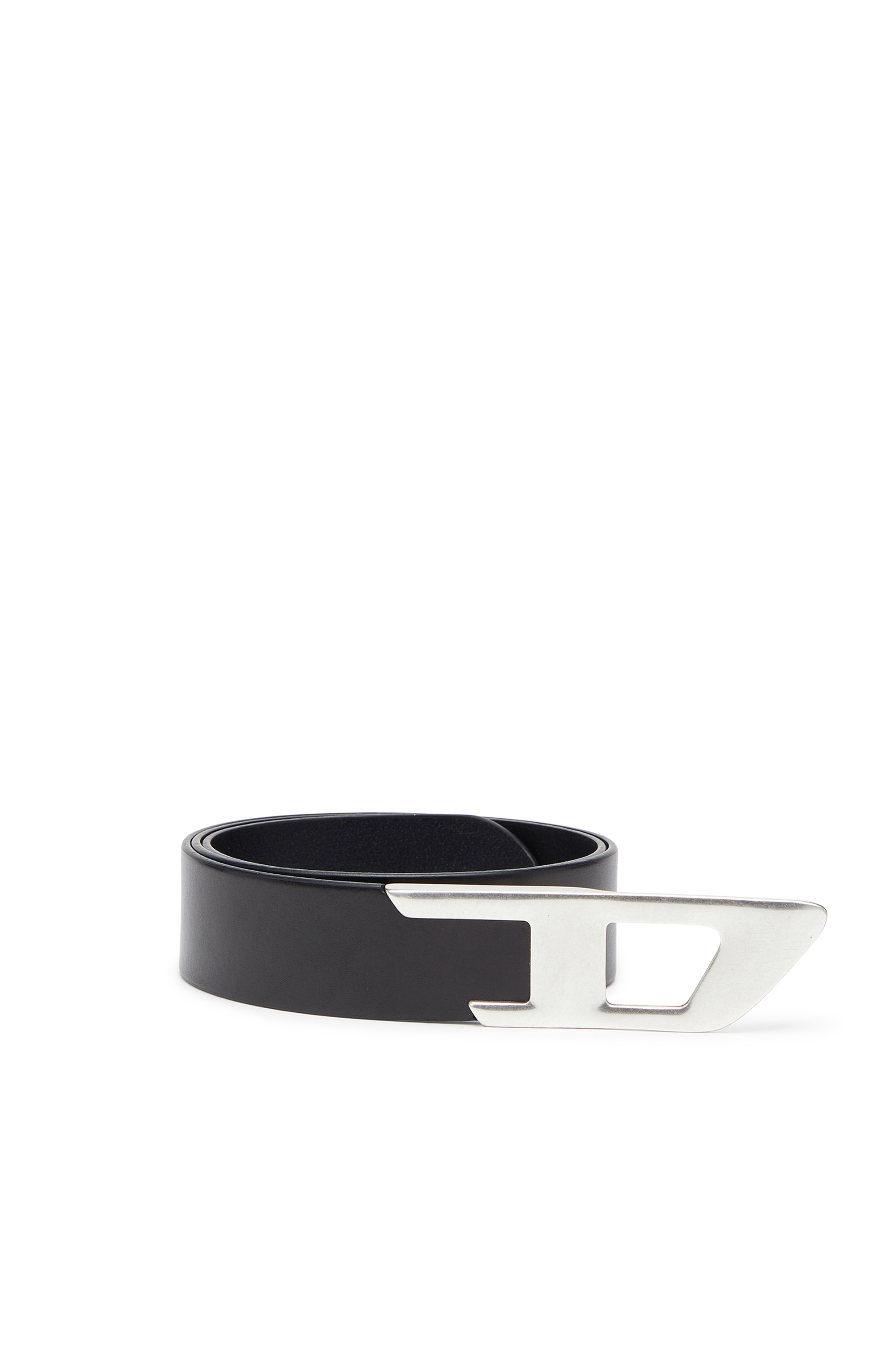 Diesel - B-D LOGO 2.0 40, Unisex's 4 cm leather belt with metal D buckle in Black/Silver - 1