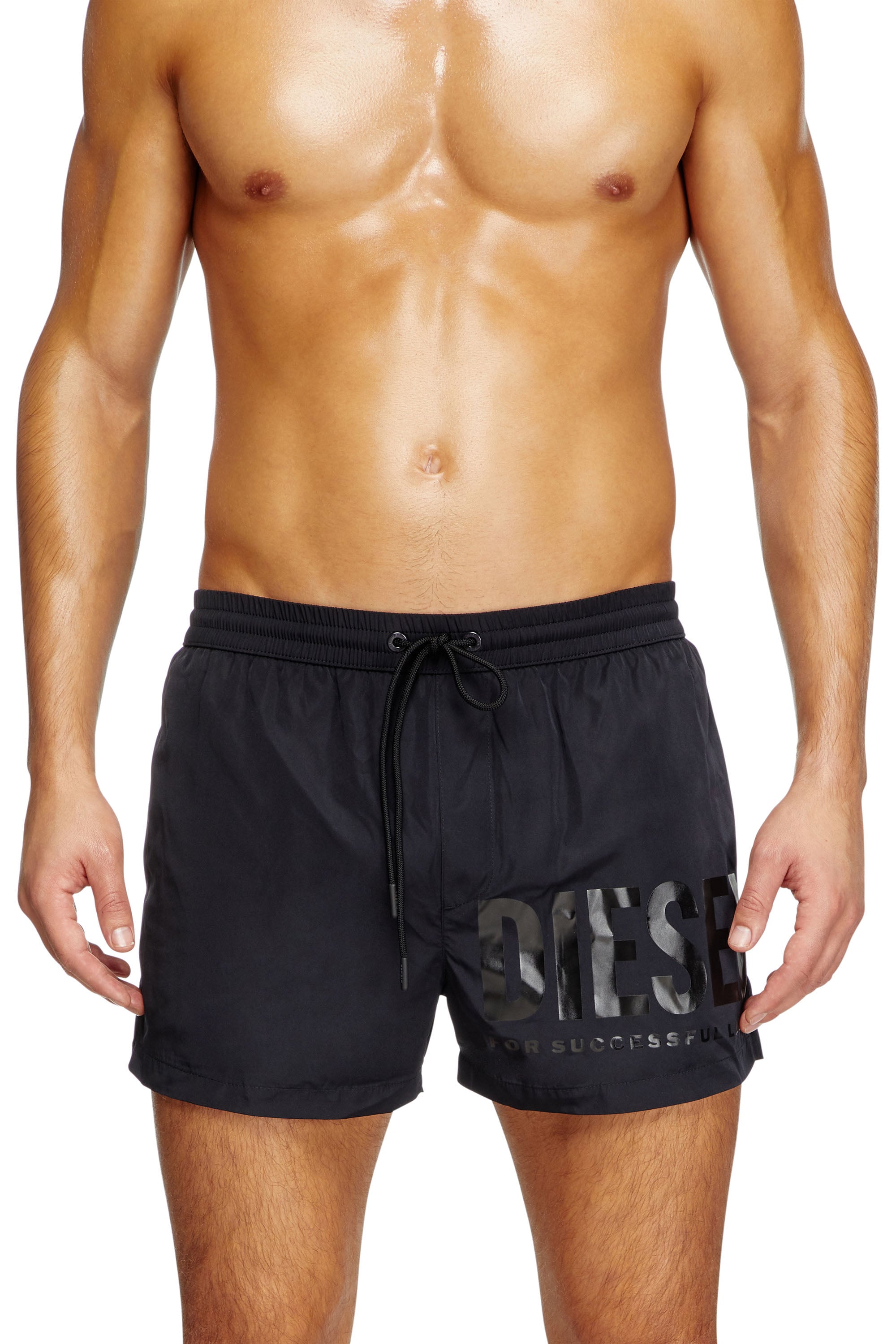 Diesel Homem Preto - Mid-Length Swim Shorts With Logo Print - Swim Shorts - Man Pequeno