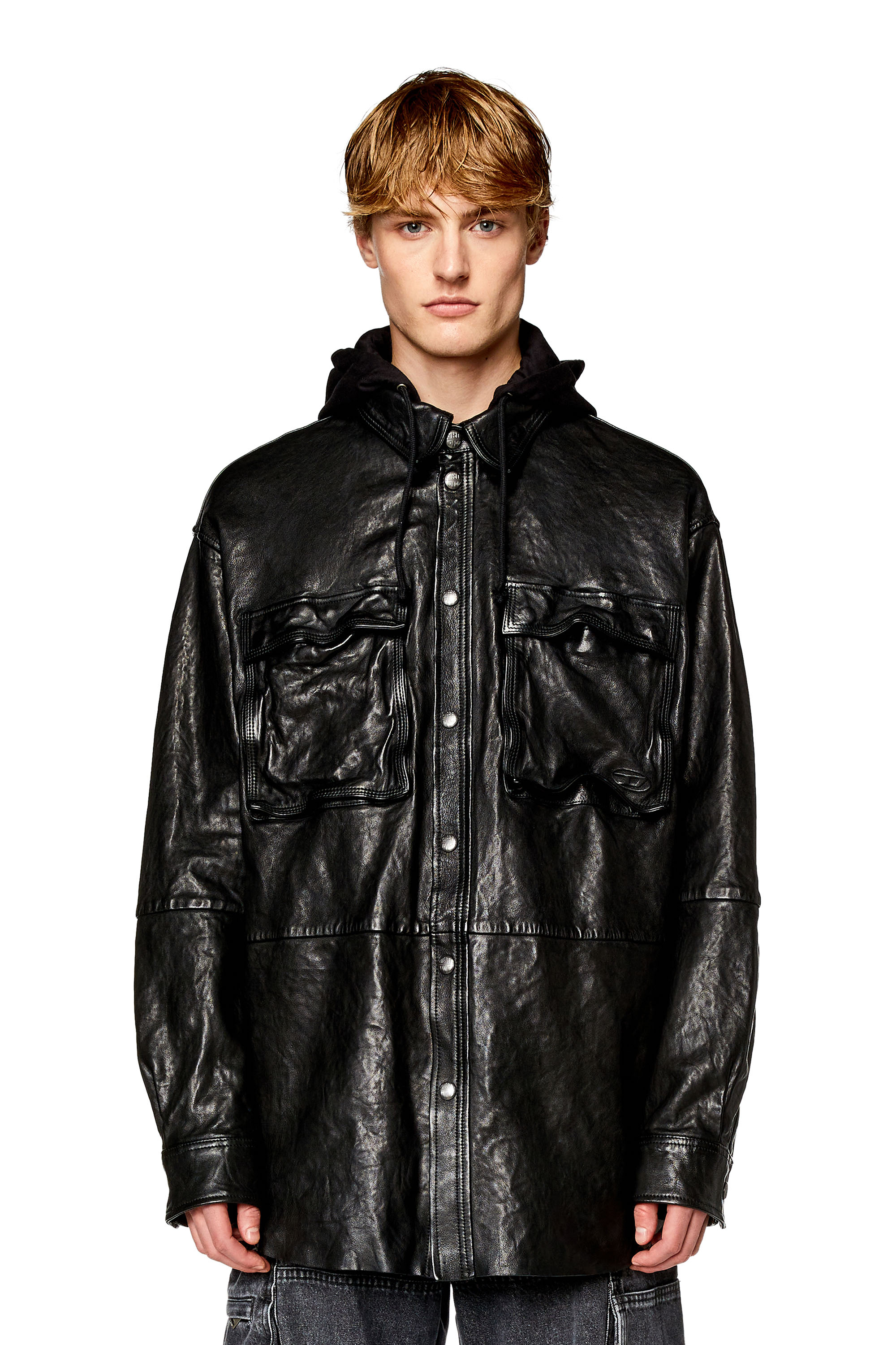Diesel - Hooded jacket in bubble leather - Leather jackets - Man - Black